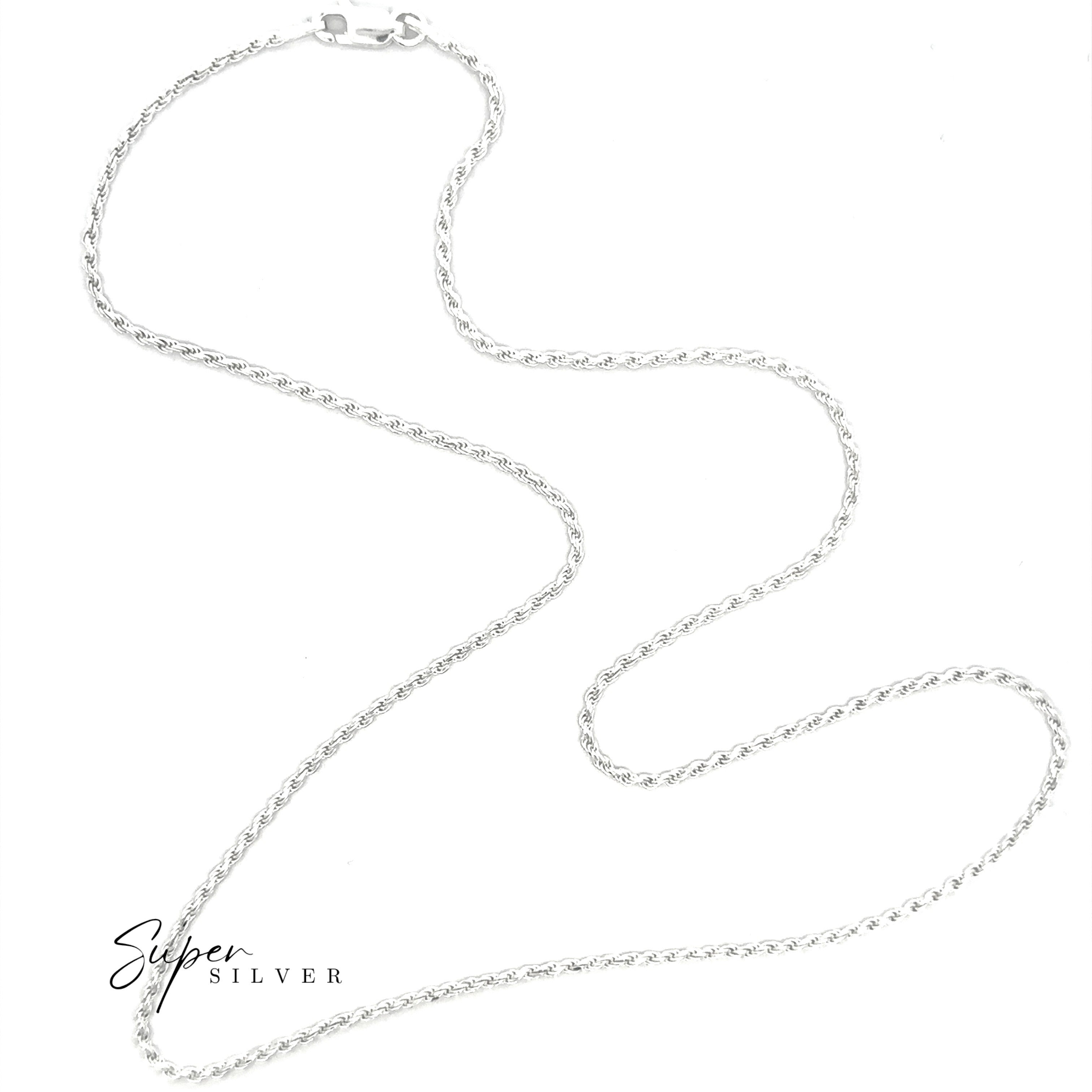 The Delicate Italian D/C Rope Chain, featuring a lobster clasp, is shown on a white background with the "Super Silver" logo in the corner.
