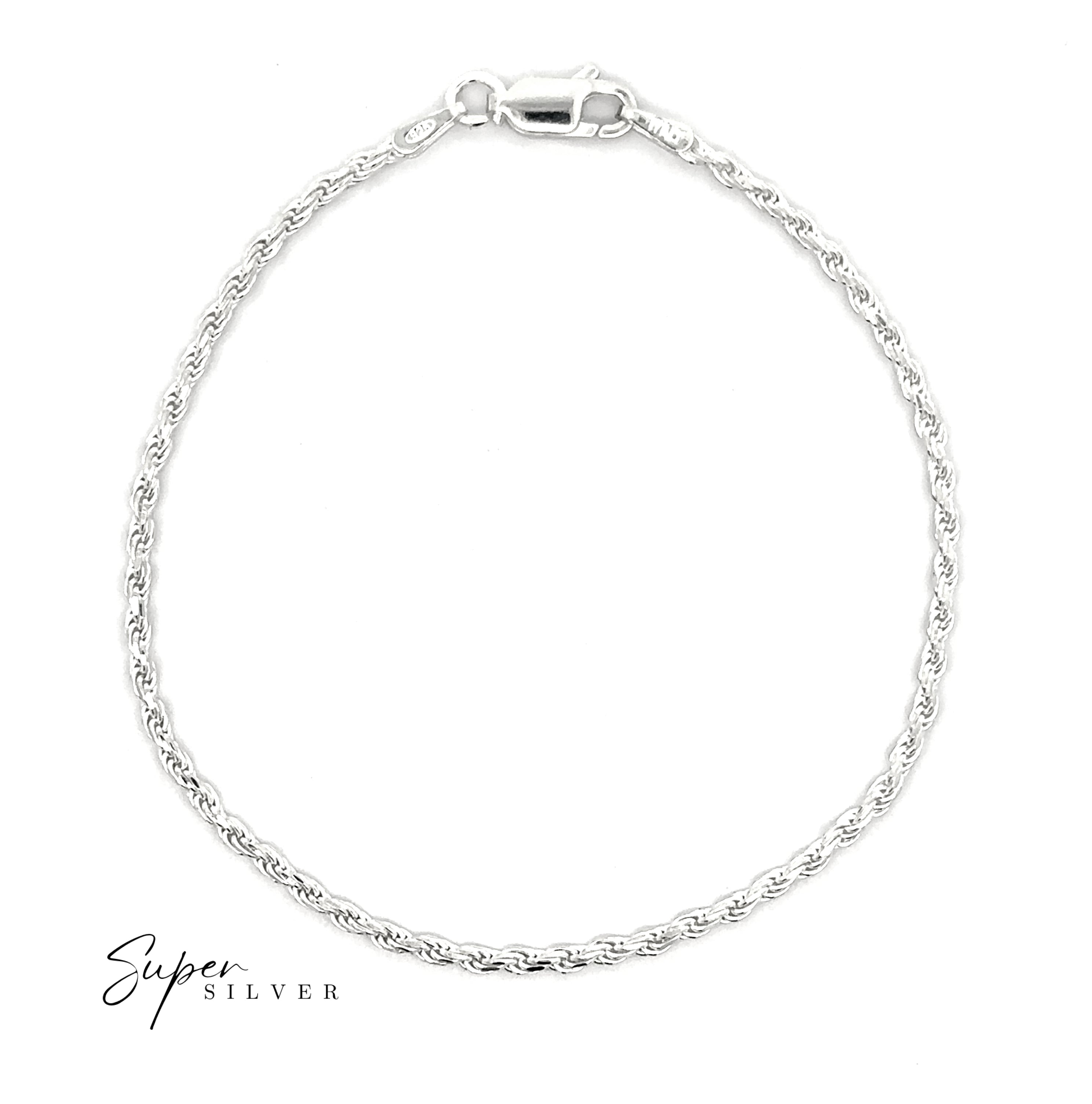 Italian D/C Rope Chain bracelet with lobster clasp, shown on a white background. The "Super Silver" logo appears in the lower left corner.