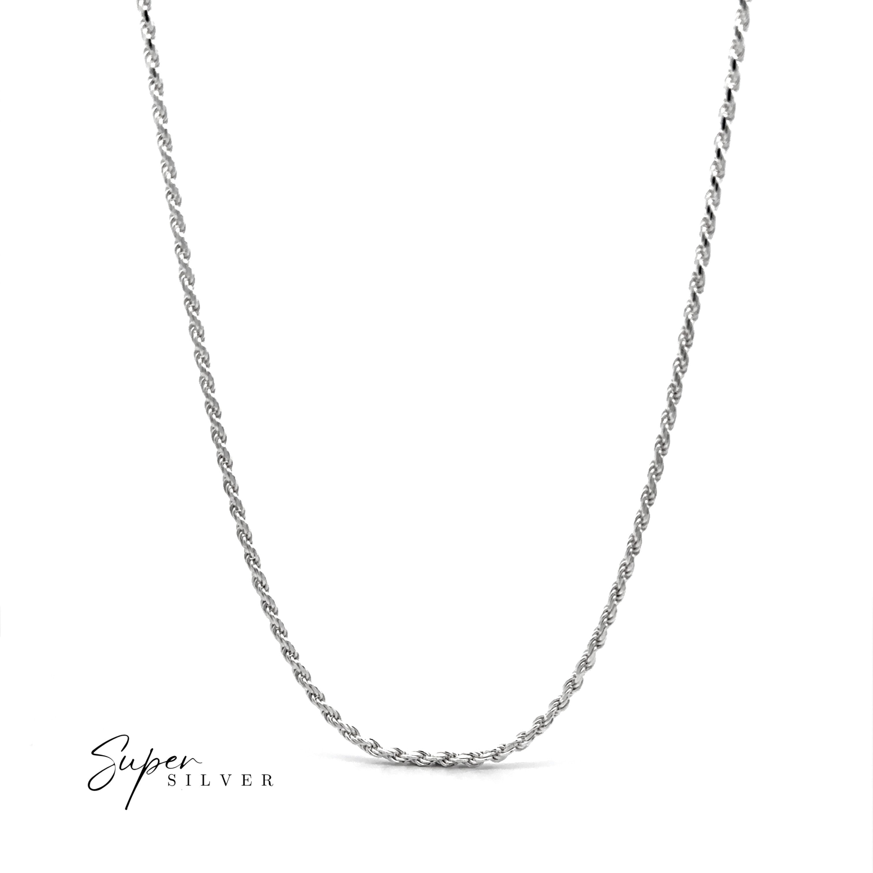 The Italian D/C Rope Chain is a sterling silver necklace with a classic rope design, shown on a white background featuring the "Super Silver" logo in the lower left corner.