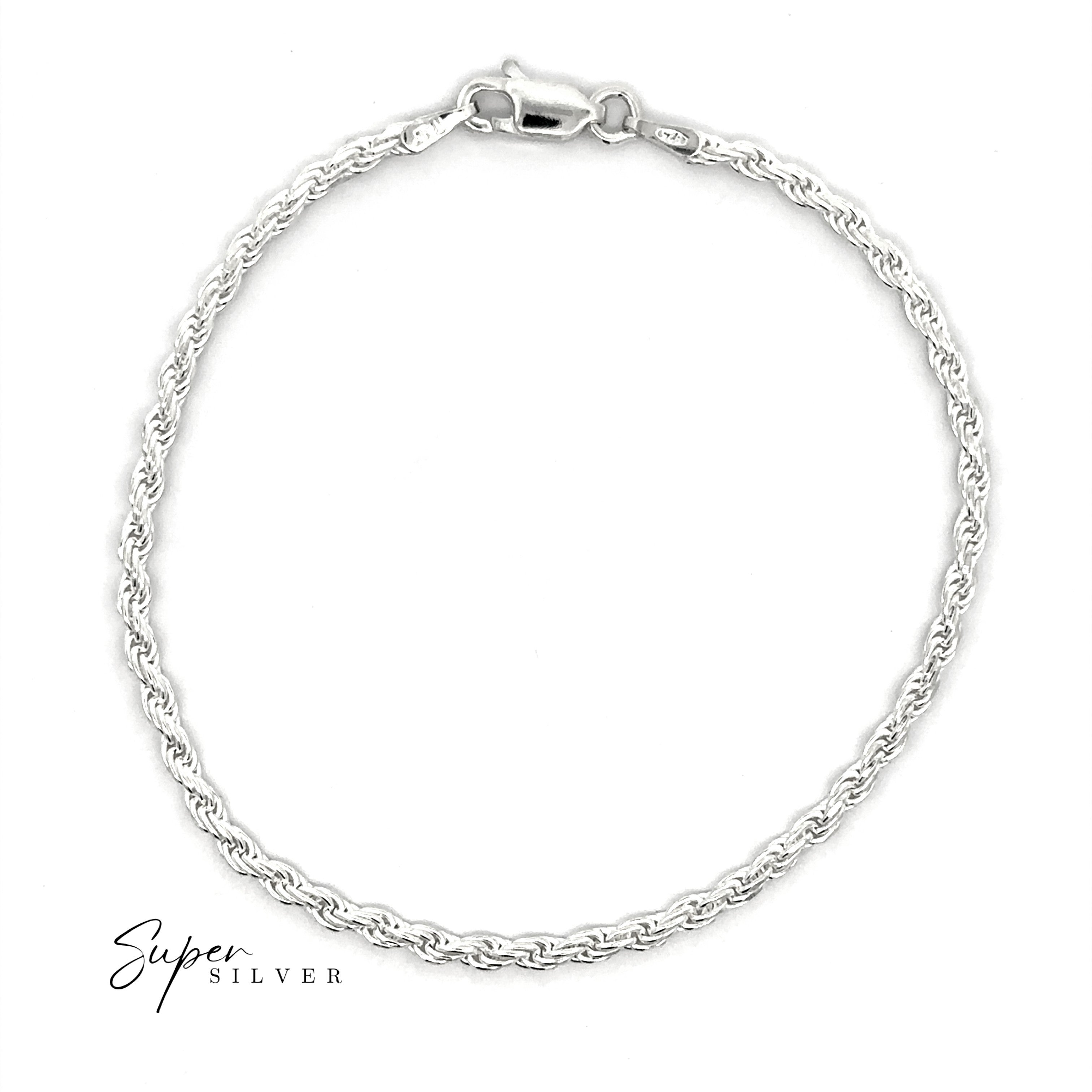 Italian D/C Rope Chain bracelet with lobster clasp, shown on a white background featuring the "Super Silver" logo in the bottom left corner.