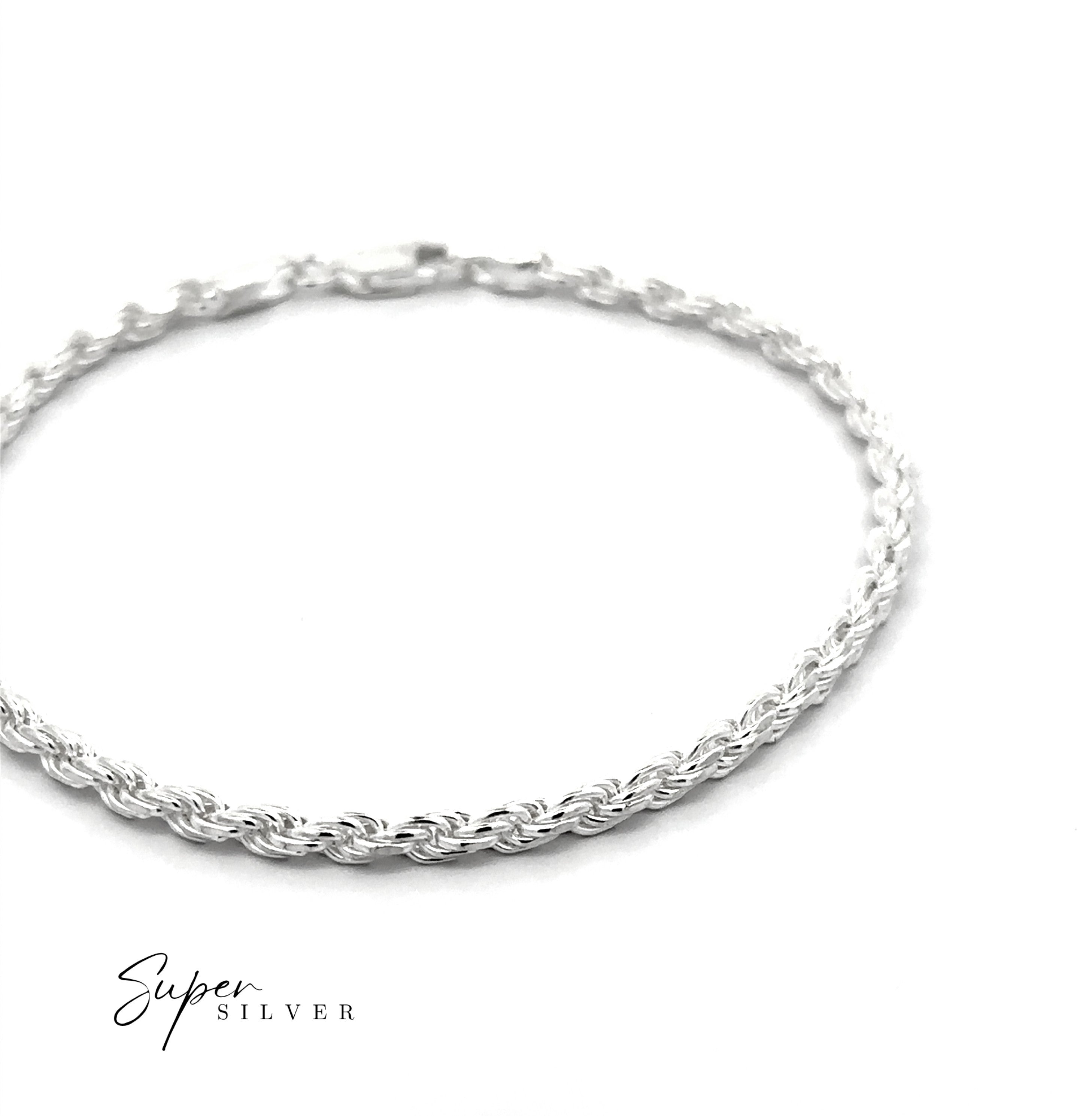 An Italian D/C Rope Chain bracelet is showcased on a white background, featuring the "Super Silver" logo in the bottom left corner.