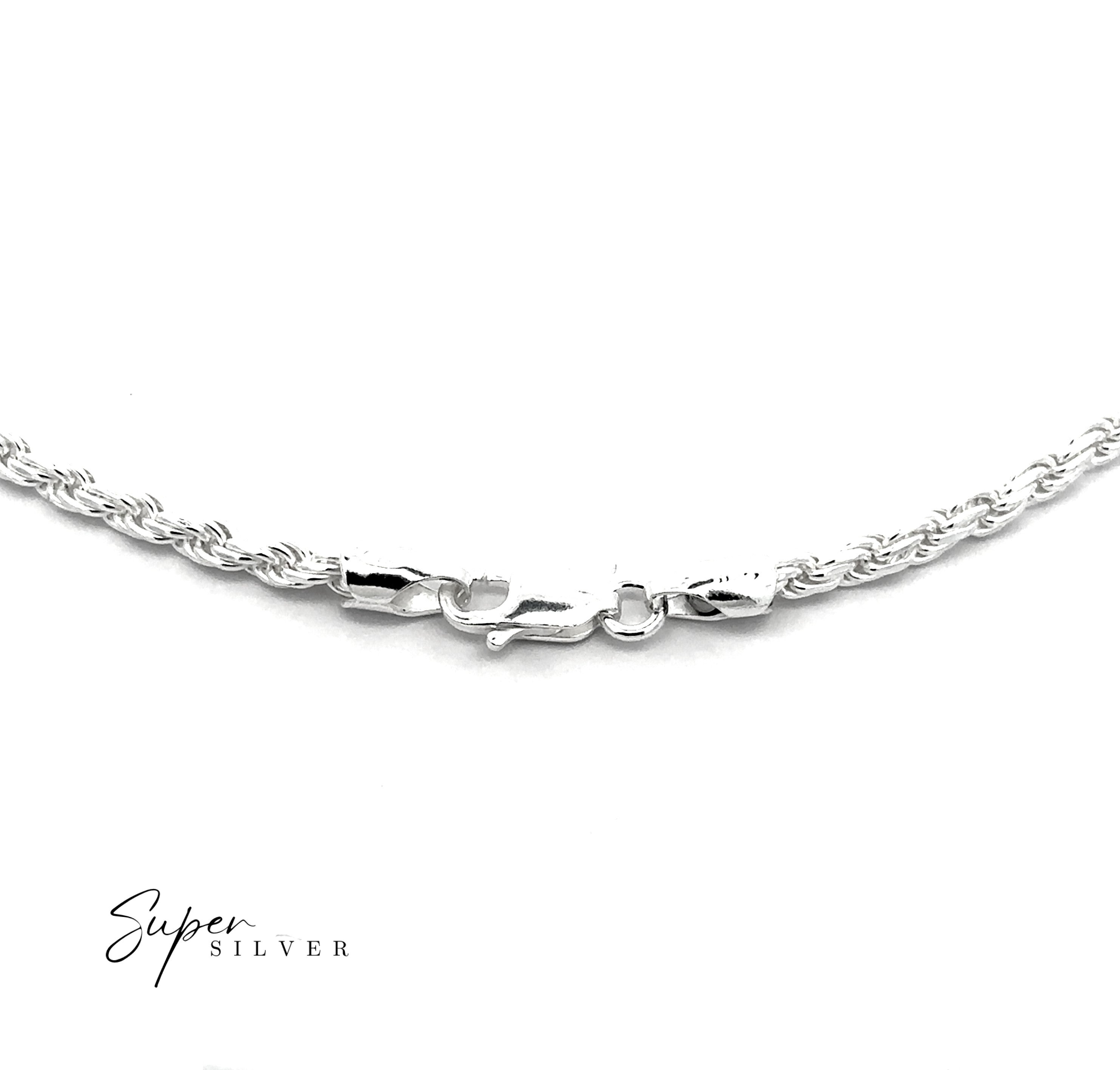 Close-up of an Italian D/C Rope Chain bracelet with a lobster clasp on a white background. The "Super Silver" logo appears in the bottom left corner.