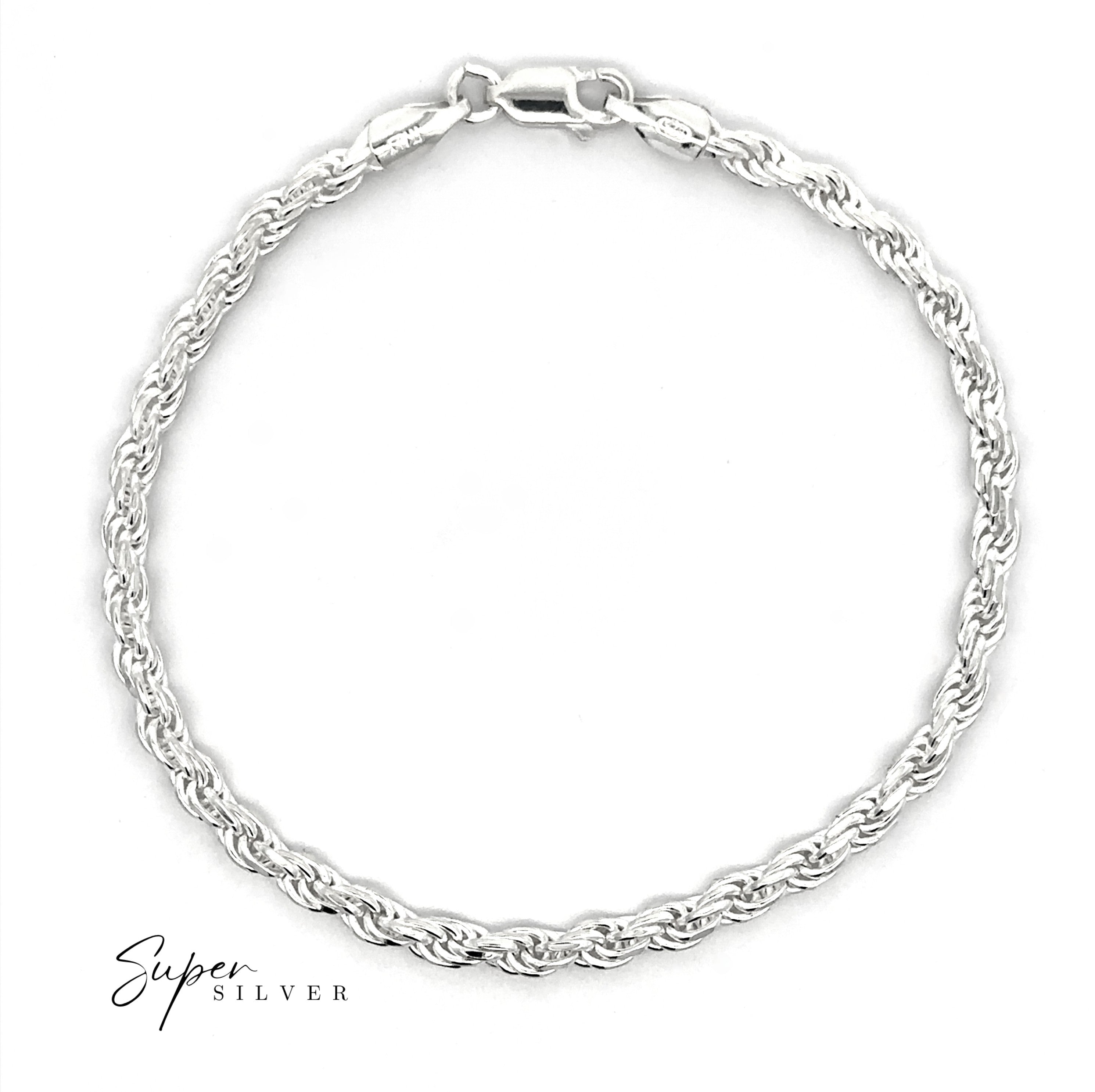Thick Italian D/C Rope Chain bracelet with a lobster clasp, arranged in a circle on a white background. "Super Silver" logo is shown in the lower left corner.