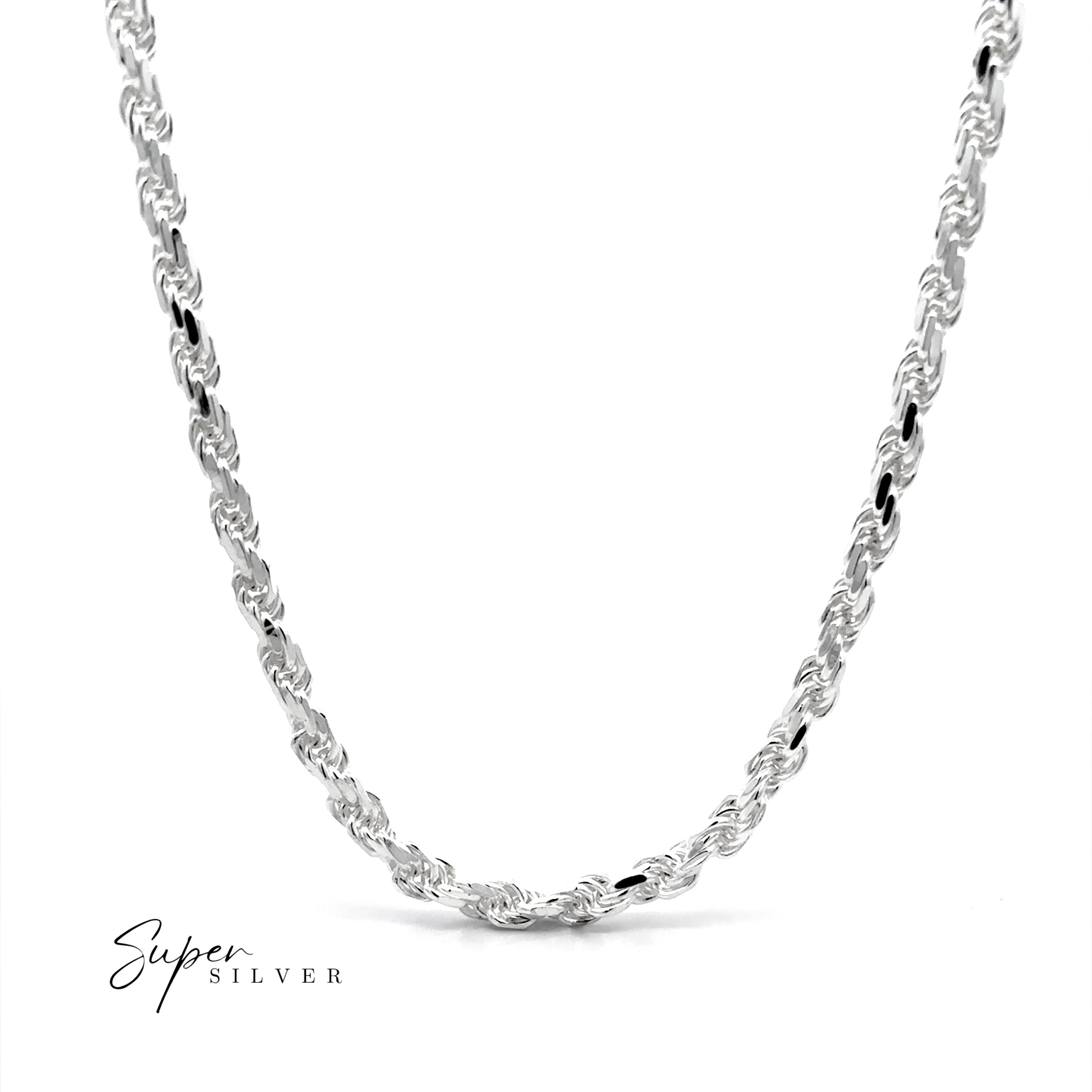 The Thick Italian D/C Rope Chain men's silver necklace is shown against a white background, with "Super Silver" displayed in the bottom left corner.