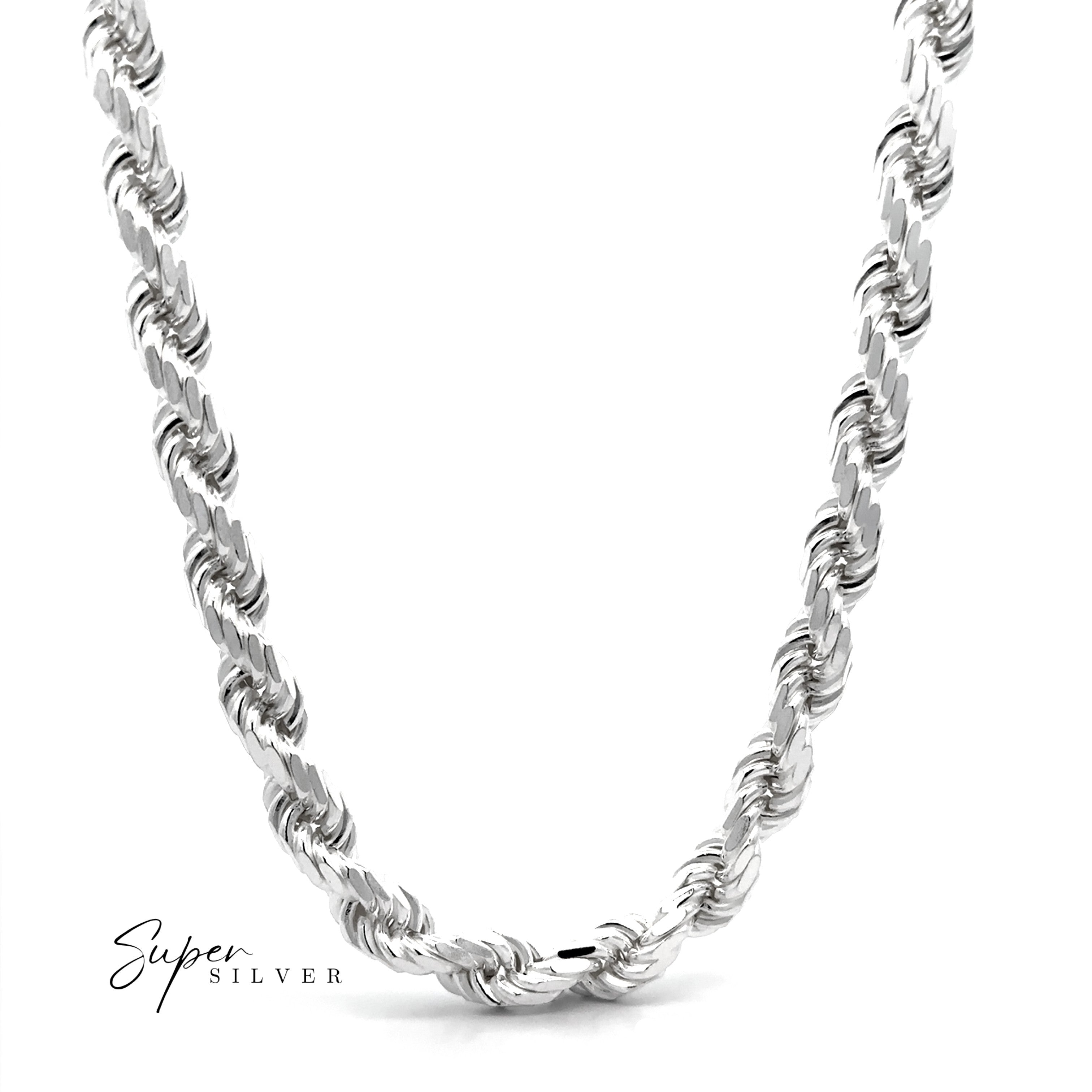 A close-up of the Heavy Duty Italian D/C Rope Chain in sterling silver against a white background, with "Super Silver" in the bottom left corner.