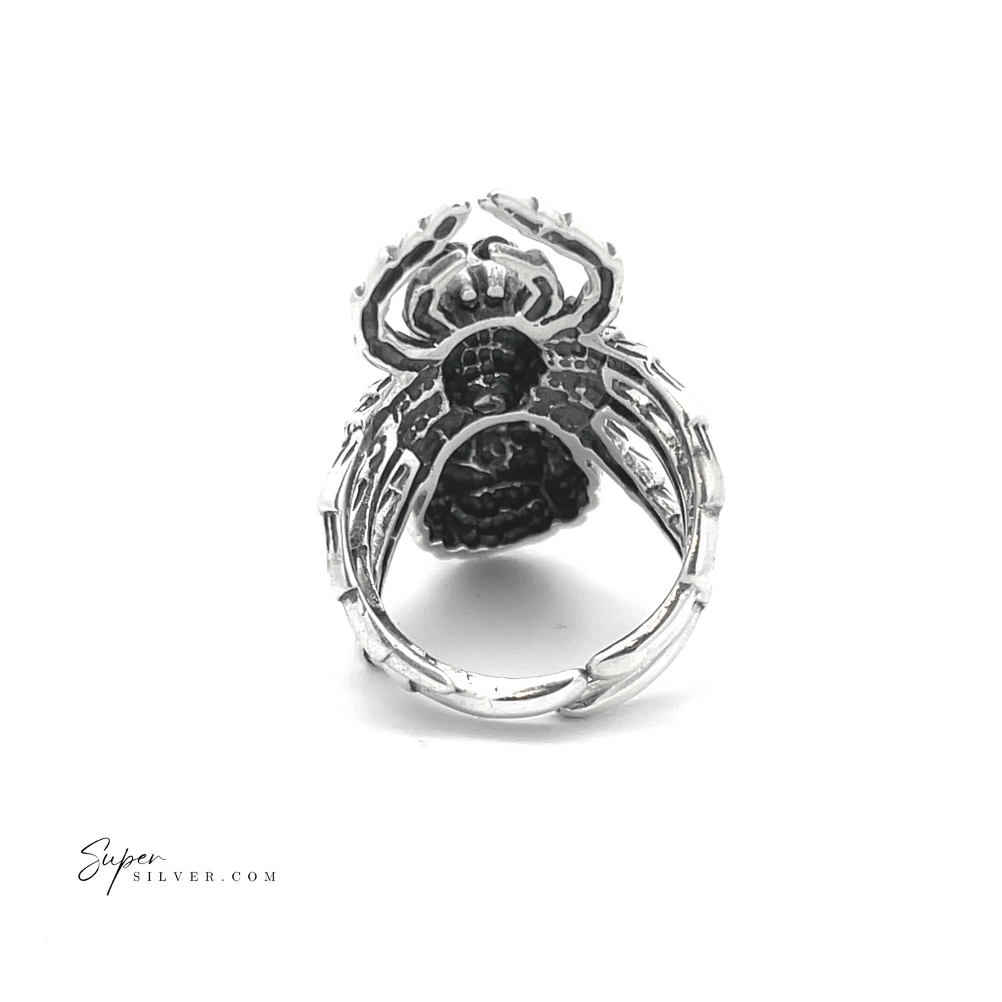 
                  
                    The Adjustable Statement Spider Ring features a detailed design set against a sleek white background, all crafted from sterling silver.
                  
                