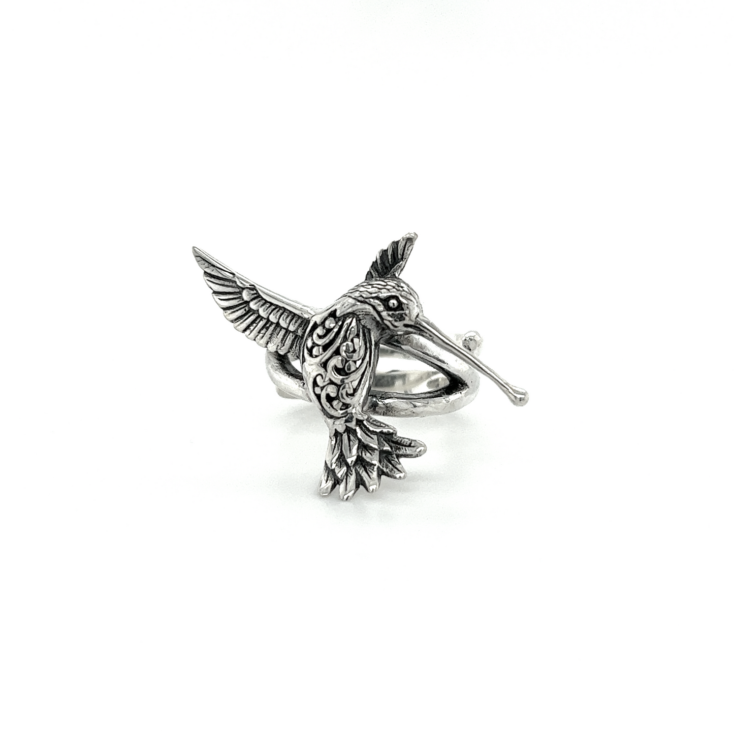 
                  
                    A Filigree Hummingbird Ring on a white background.
                  
                