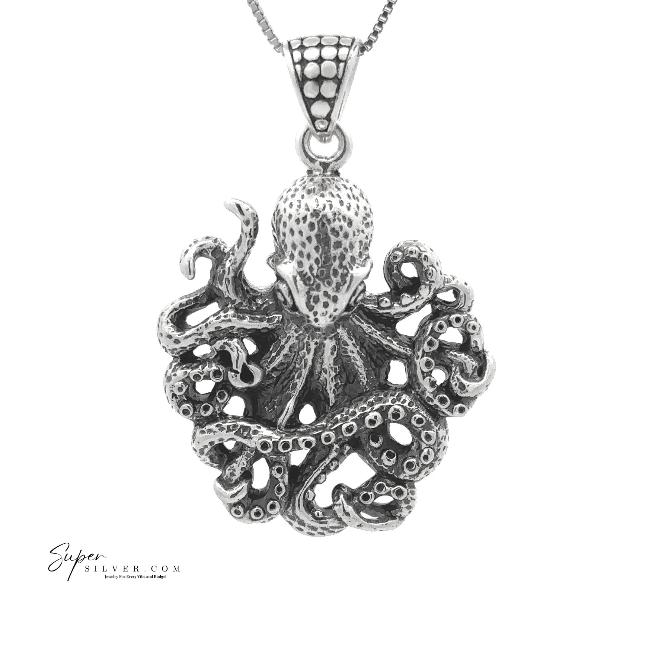 The Legends of the Deep Octopus Pendant features detailed tentacles in sterling silver, making it a stunning ocean necklace and the perfect jewelry gift for sea lovers.