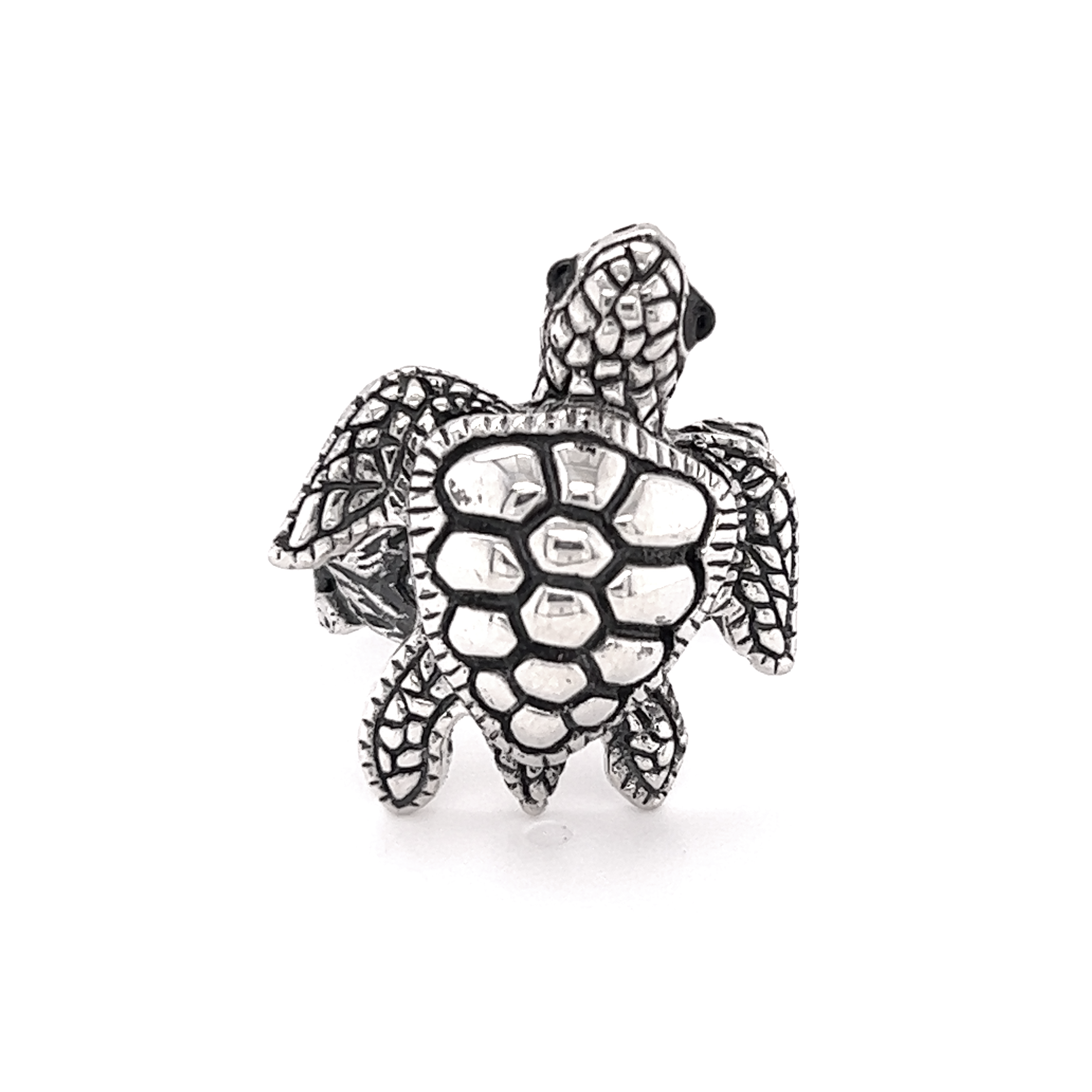A Sea Turtle Ring from the Designer Collection, crafted with .925 sterling silver, showcased on a white background.