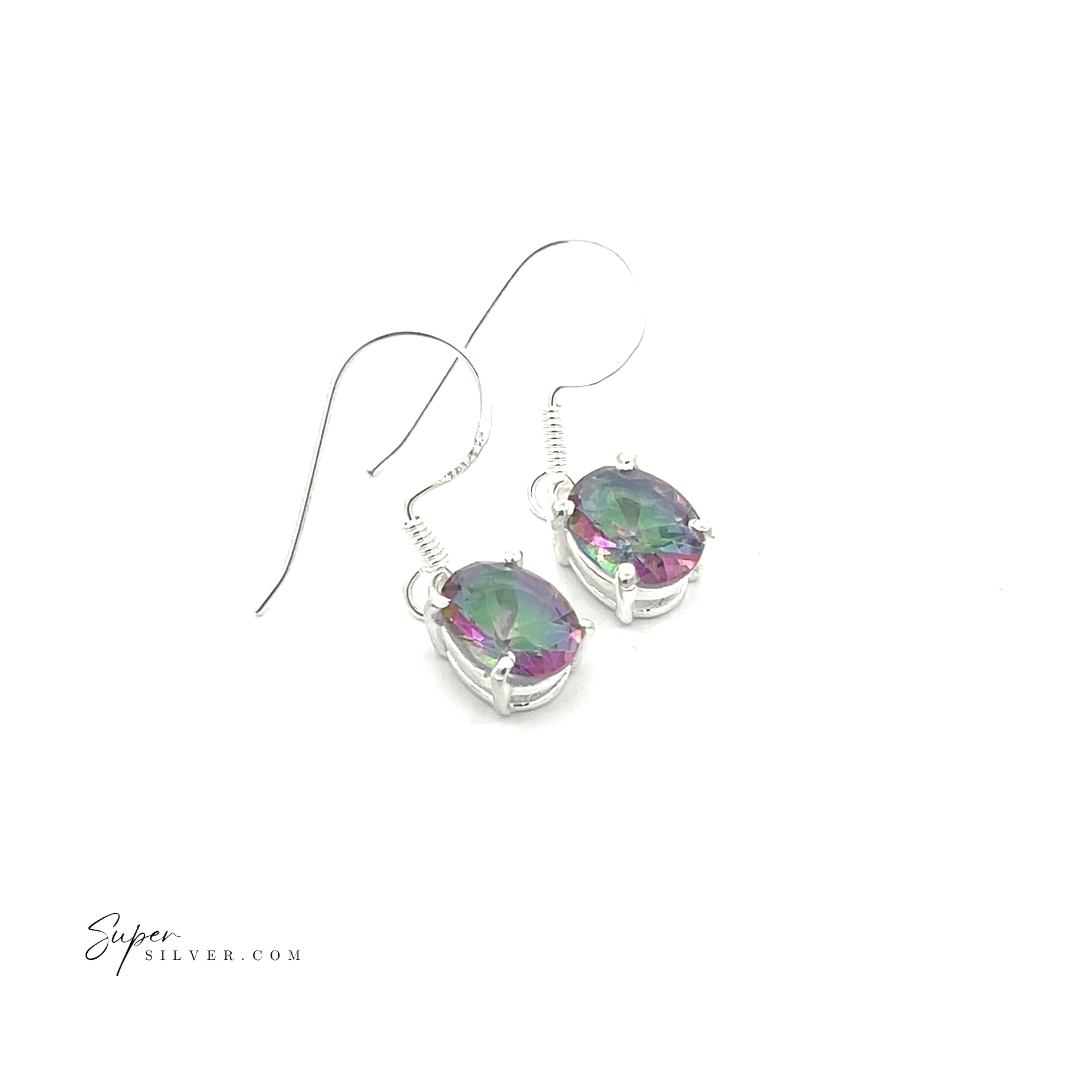 The Brilliant Oval Gemstone Earrings are sterling silver earrings with multicolored oval gemstones in prong settings, shown on a white background.