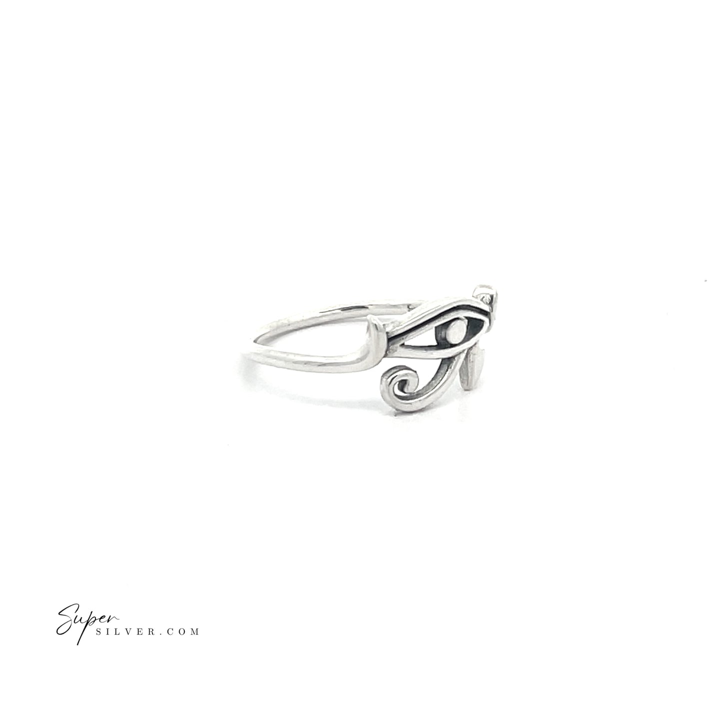 
                  
                    Sterling silver ring with a Simple Eye of Ra design on a high polish band against a white background.
                  
                