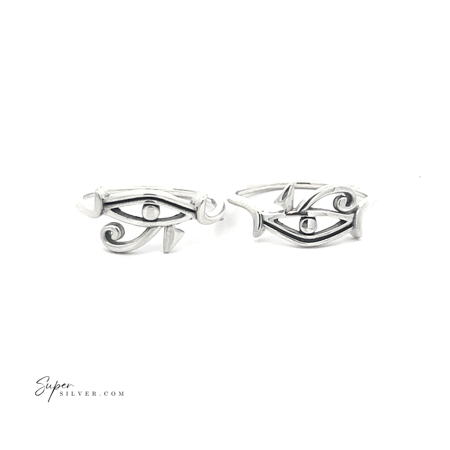 
                  
                    Two Simple Eye of Ra rings in sterling silver, showcasing a high polish and the iconic Eye of Horus symbol. Placed side by side on a white background, they exude timeless elegance and mystical allure.
                  
                