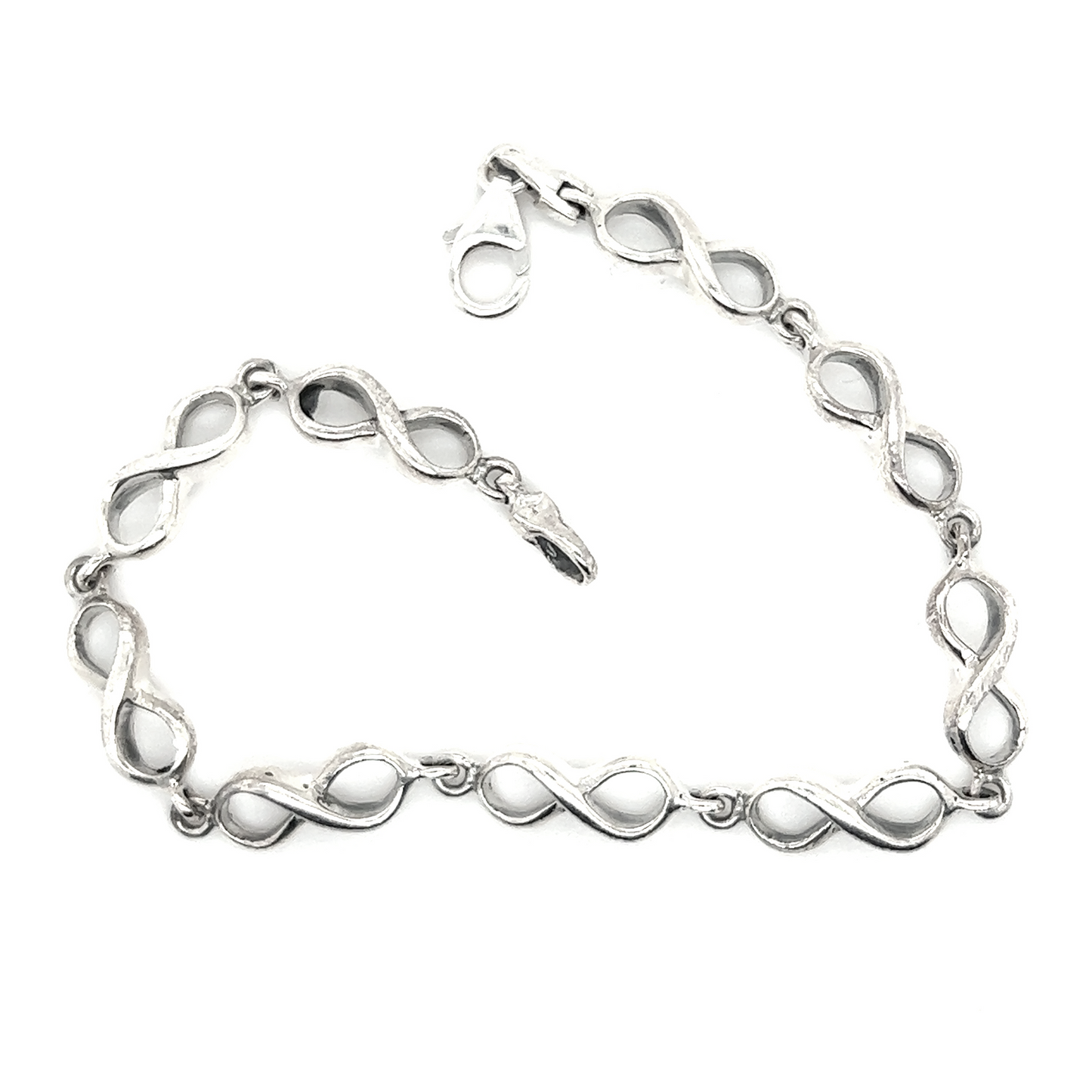 
                  
                    A sleek Infinity Sign Link Bracelet, showcasing infinity knots on a white background.
                  
                