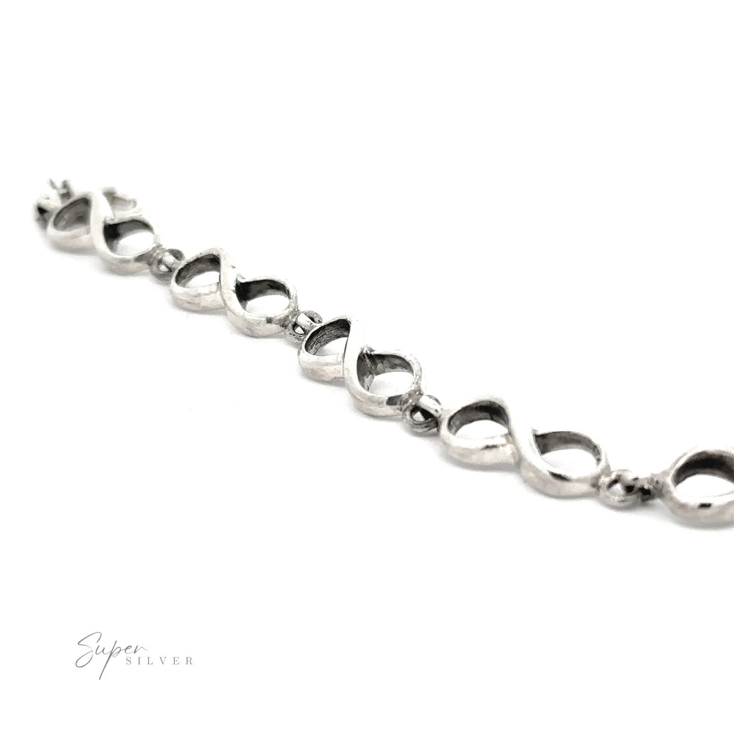 A sleek silver Infinity Sign Link Bracelet representing interconnectedness.