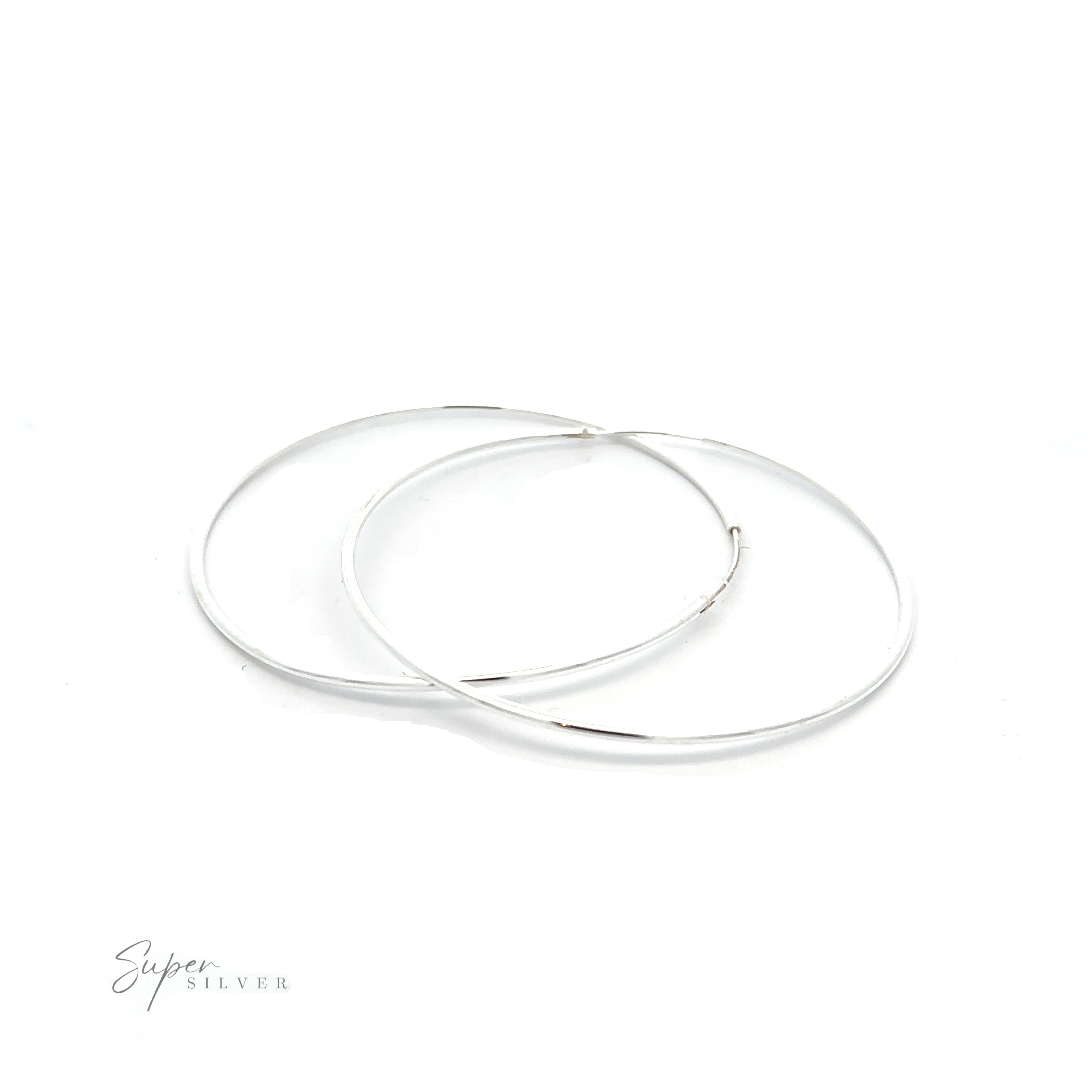 Two versatile 1.5mm Infinity Hoops add a minimalist flair on a white background.