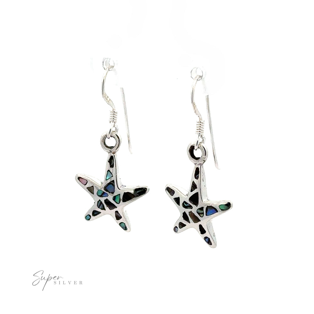 
                  
                    A pair of Abalone Shell Starfish Earrings on a white background.
                  
                