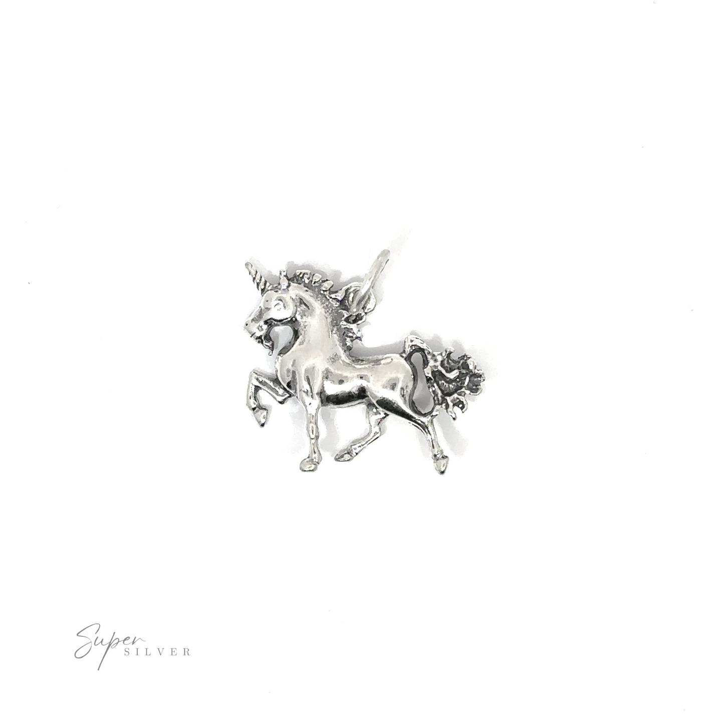 
                  
                    A .925 Sterling Silver Unicorn Charm with detailed hair on a white background.
                  
                