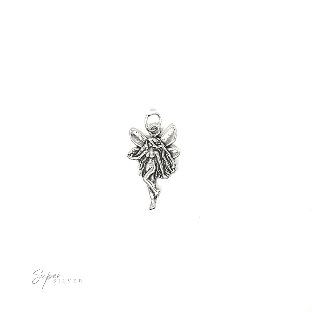 
                  
                    An enchanting silver Sideways Facing Fairy Charm with wings, adorned with a touch of fairy dust.
                  
                