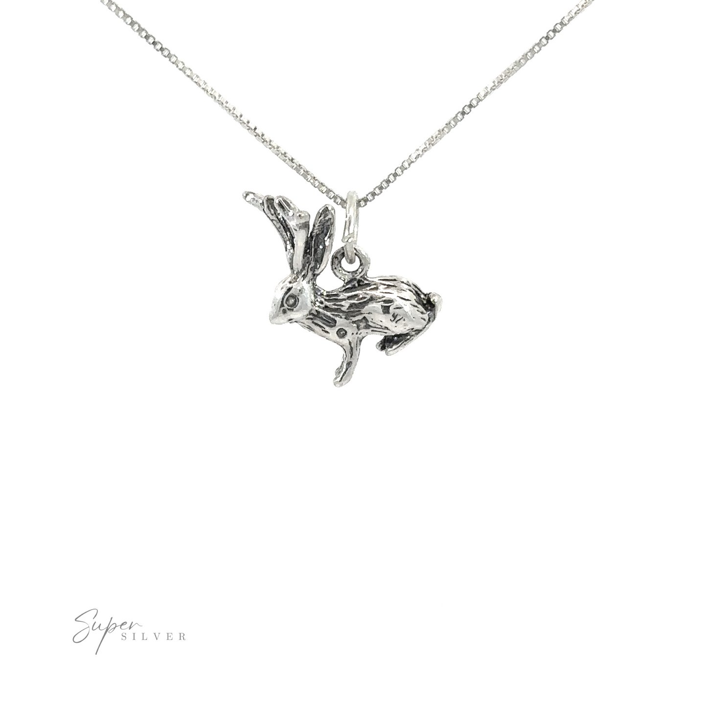 Silver Jackalope Charm pendant on a chain necklace.