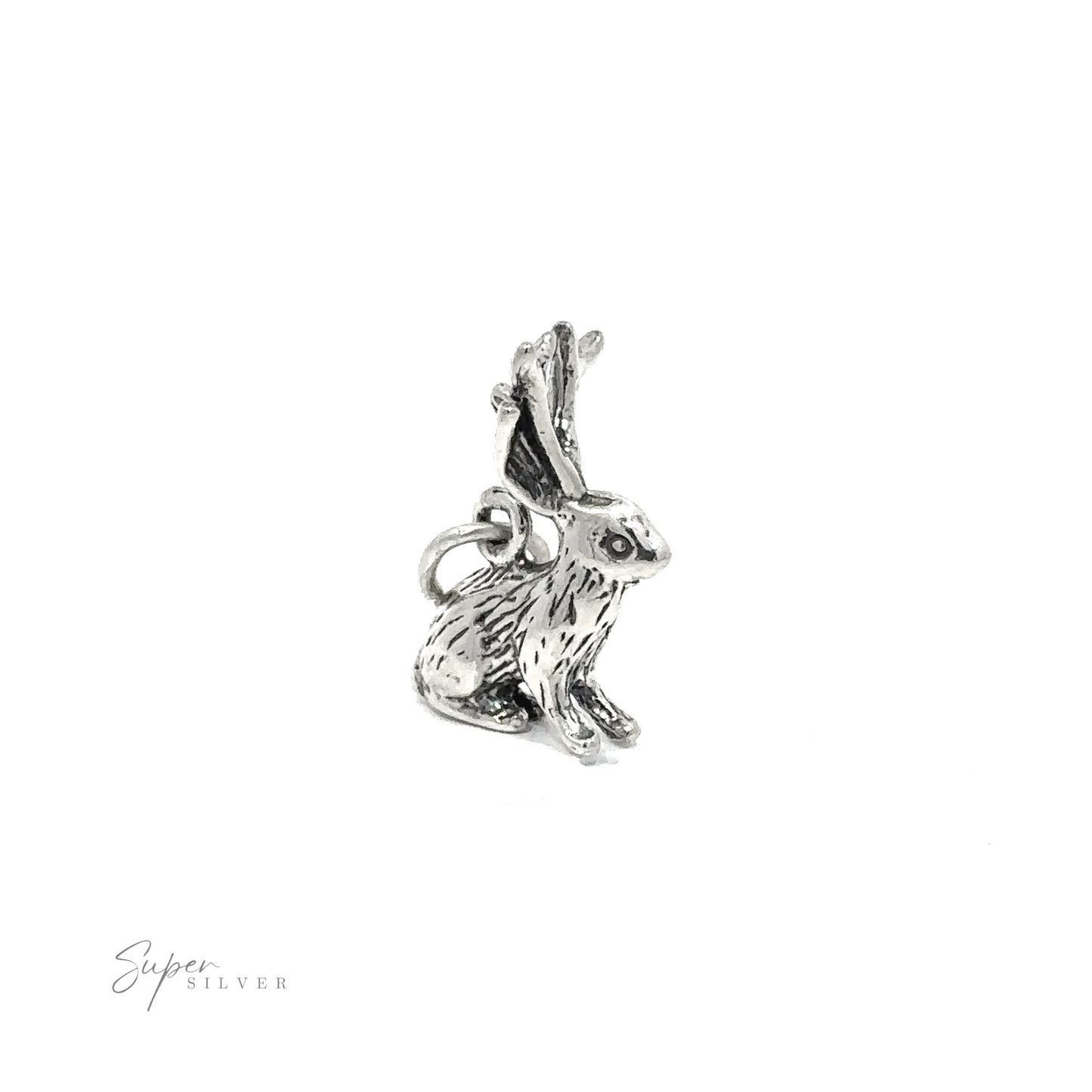 Silver Jackalope Charm with intricate detailing on a white background.