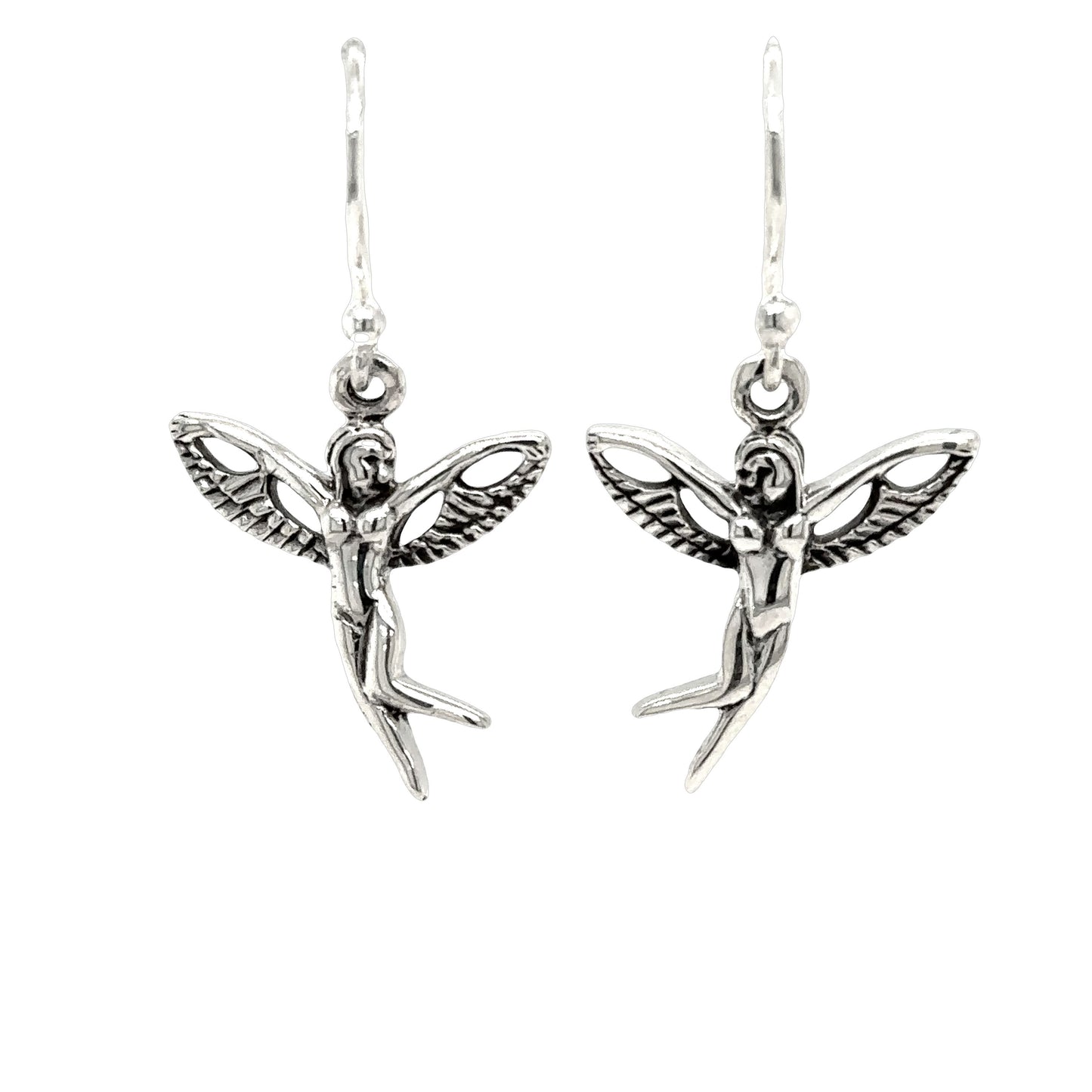 
                  
                    A pair of Super Silver Fairy Dangle Earrings with a pair of fairy wings.
                  
                