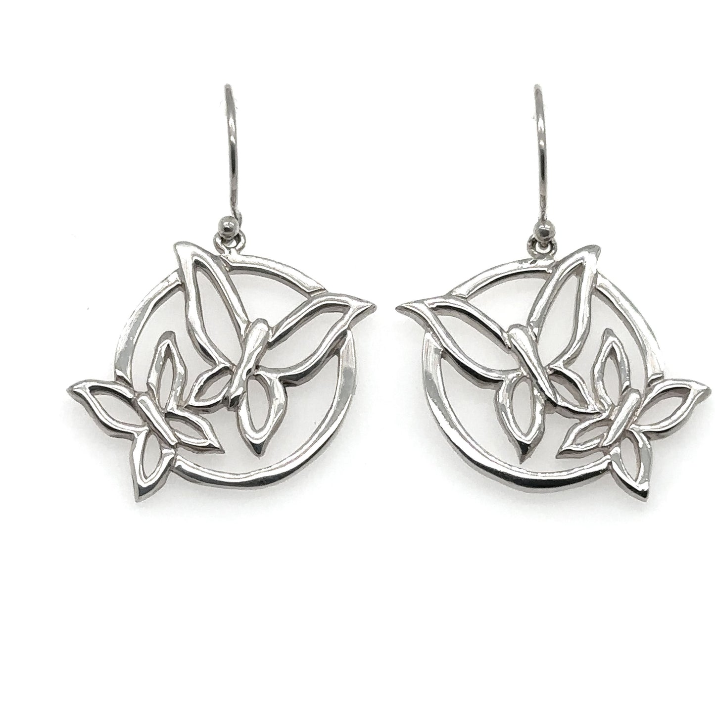 A pair of Super Silver Butterfly Outline Earrings with french hook.