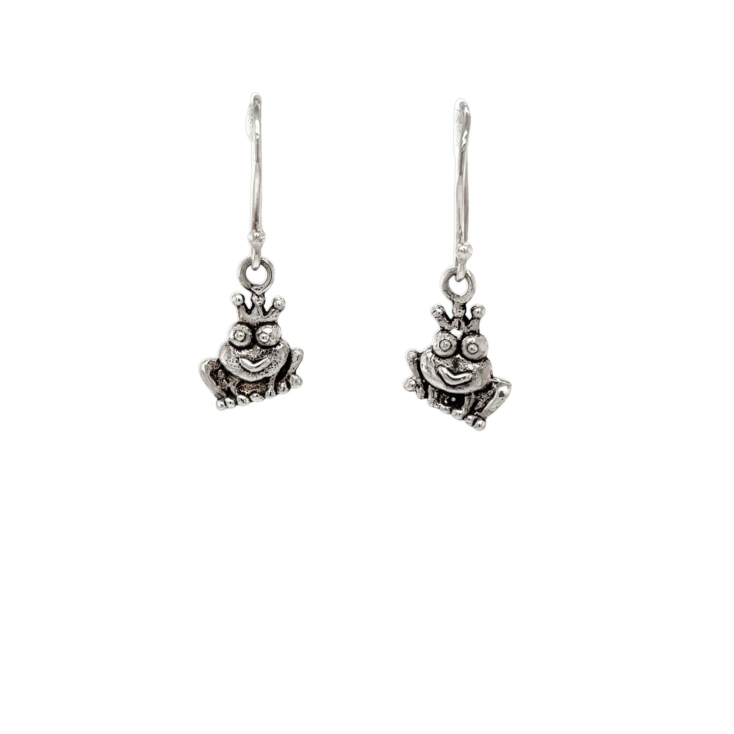 
                  
                    A pair of elegant Super Silver Frog Queen Earrings on a white background.
                  
                