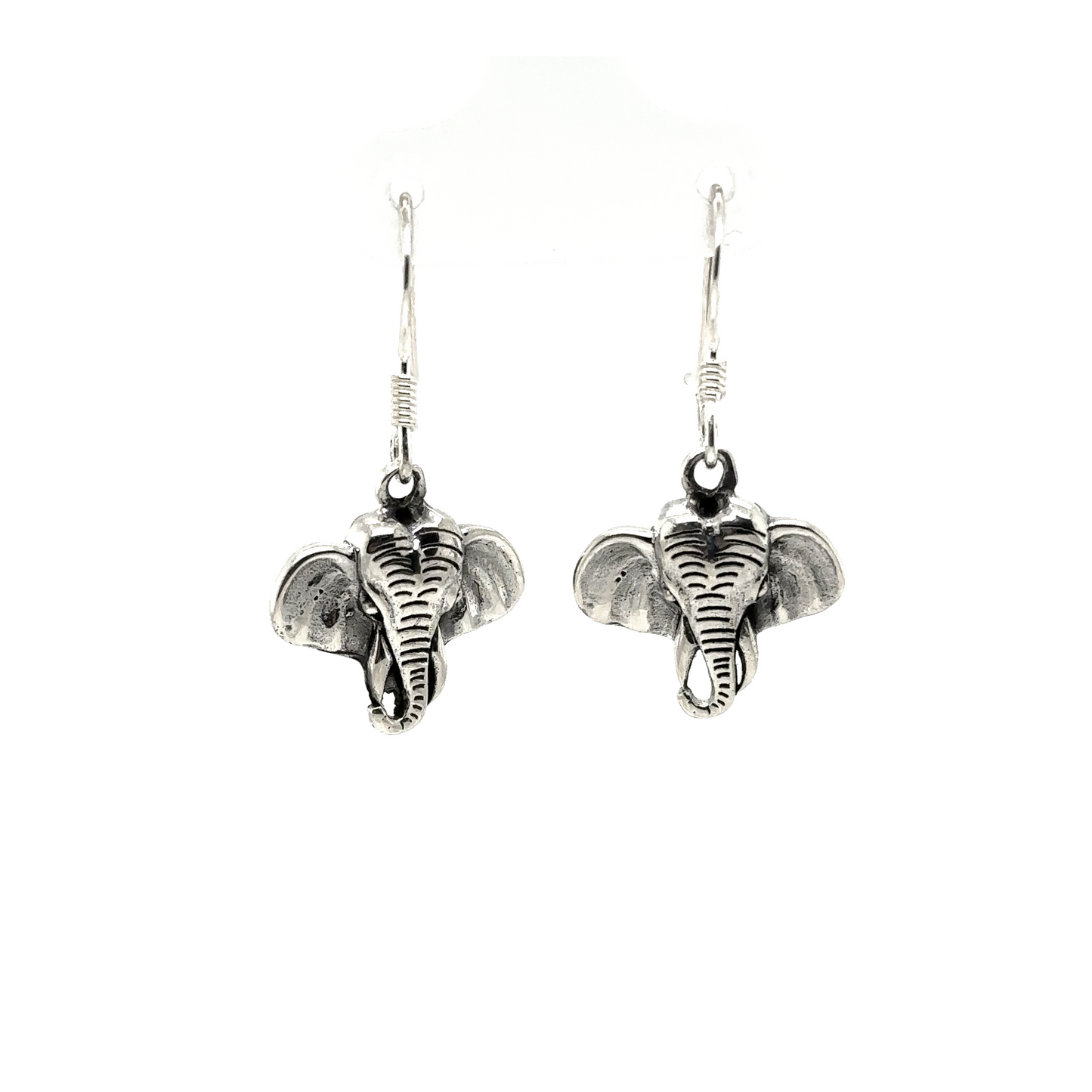 
                  
                    A pair of Super Silver Elephant Earrings featuring French Hook design, showcased on a white background.
                  
                