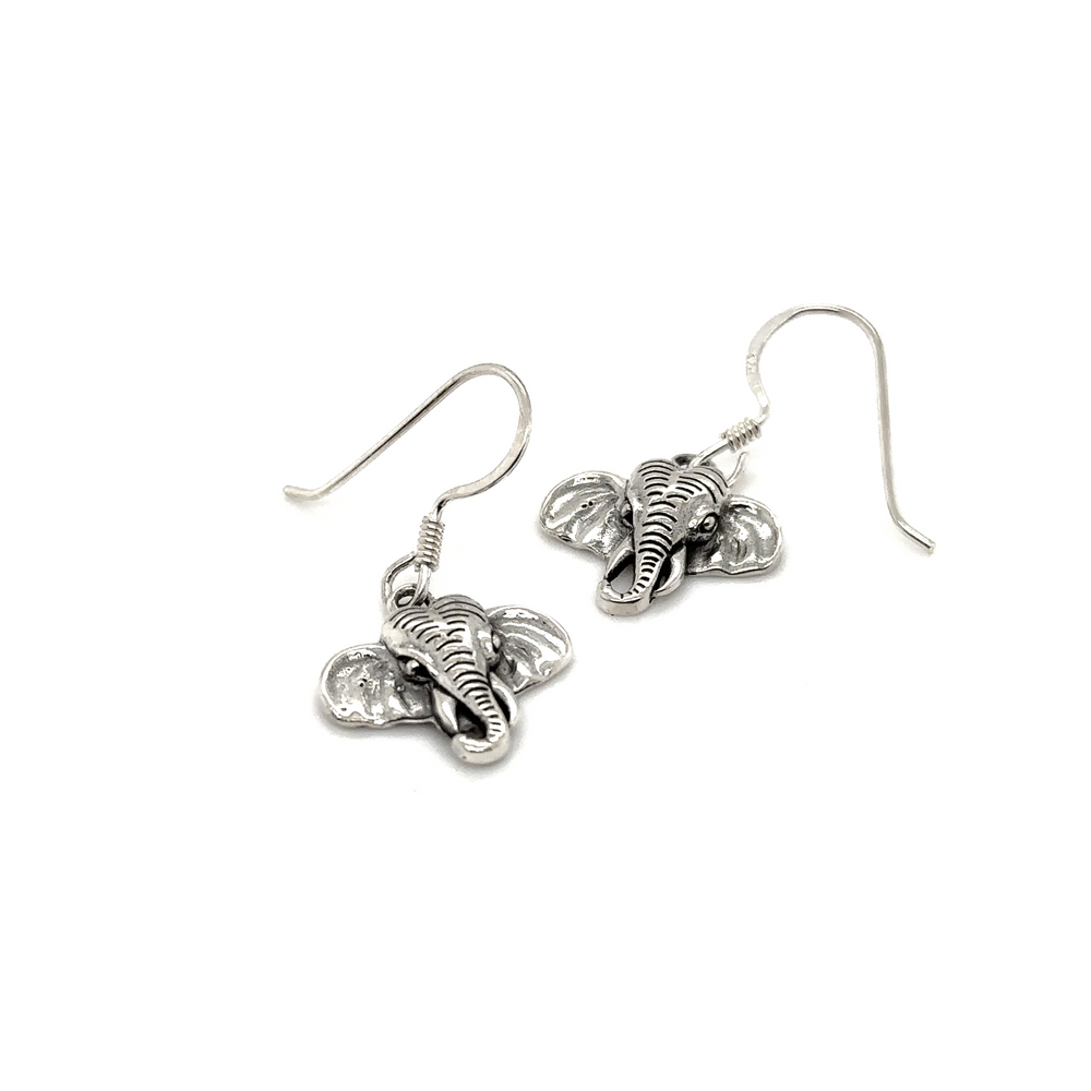 
                  
                    Description: A pair of Super Silver Elephant Earrings on a white background.
                  
                