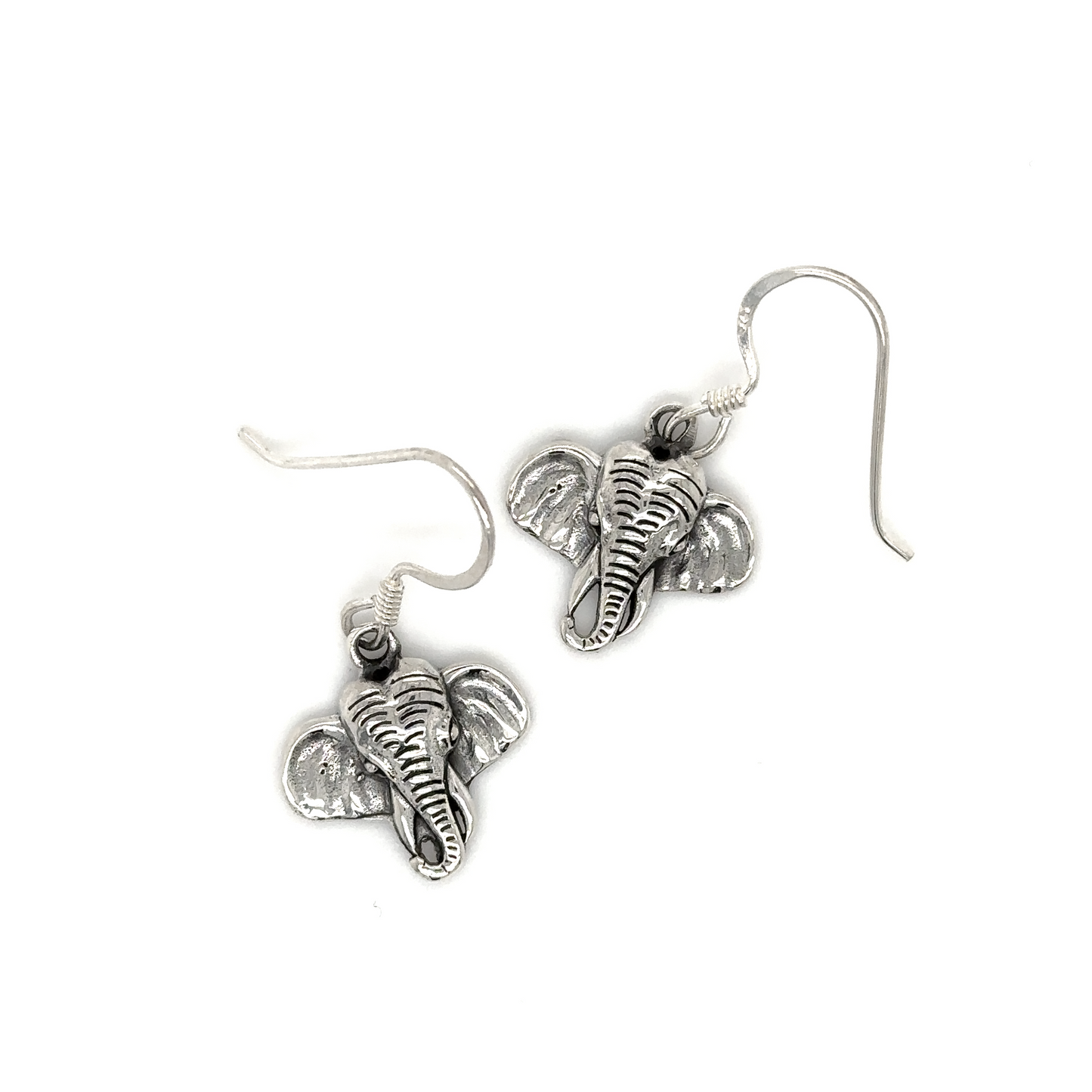 
                  
                    A pair of Super Silver sterling silver Elephant Earrings with French hook clasps, displayed against a white background.
                  
                