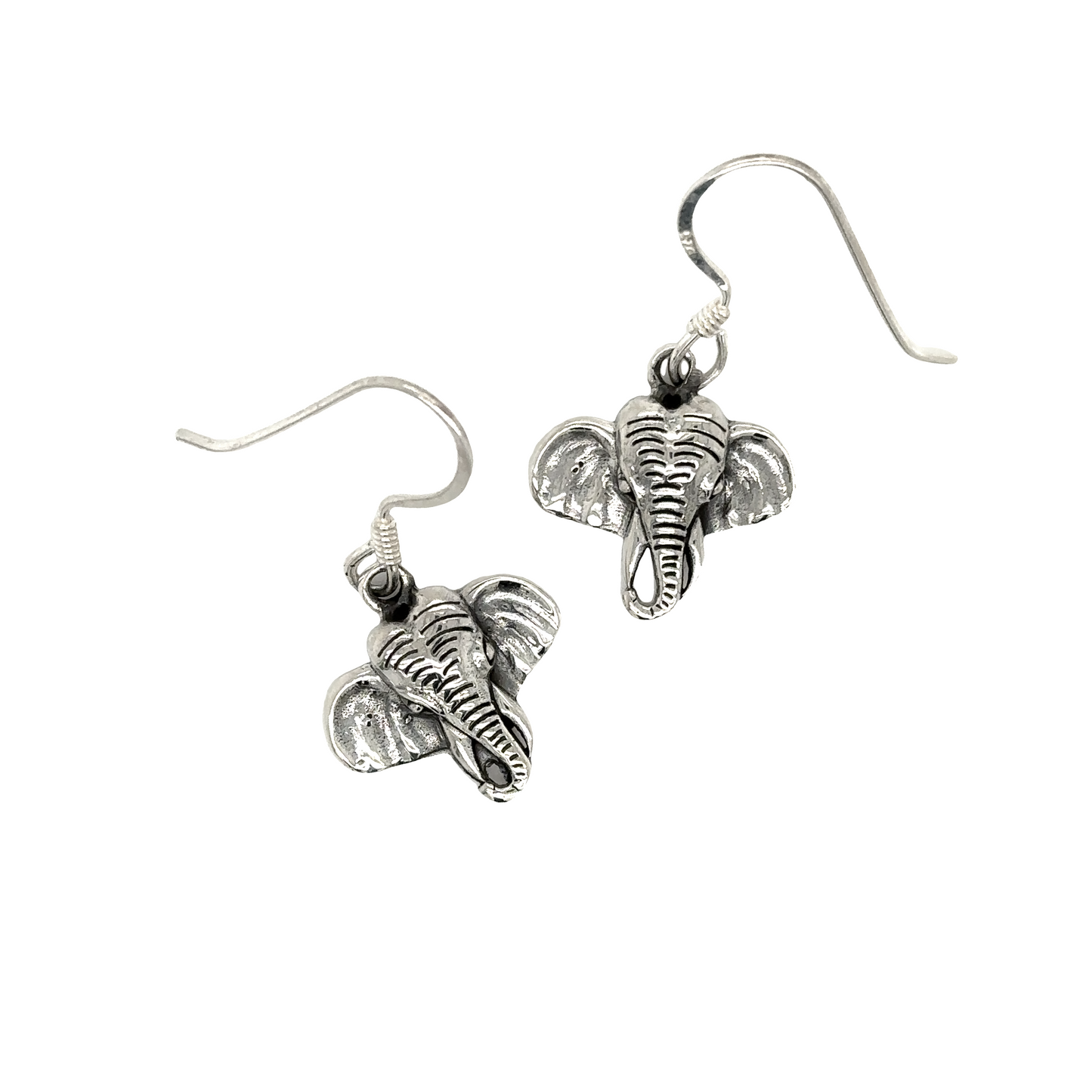 
                  
                    Stunning Super Silver elephant earrings with French hook, elegantly displayed on a pristine white background.
                  
                
