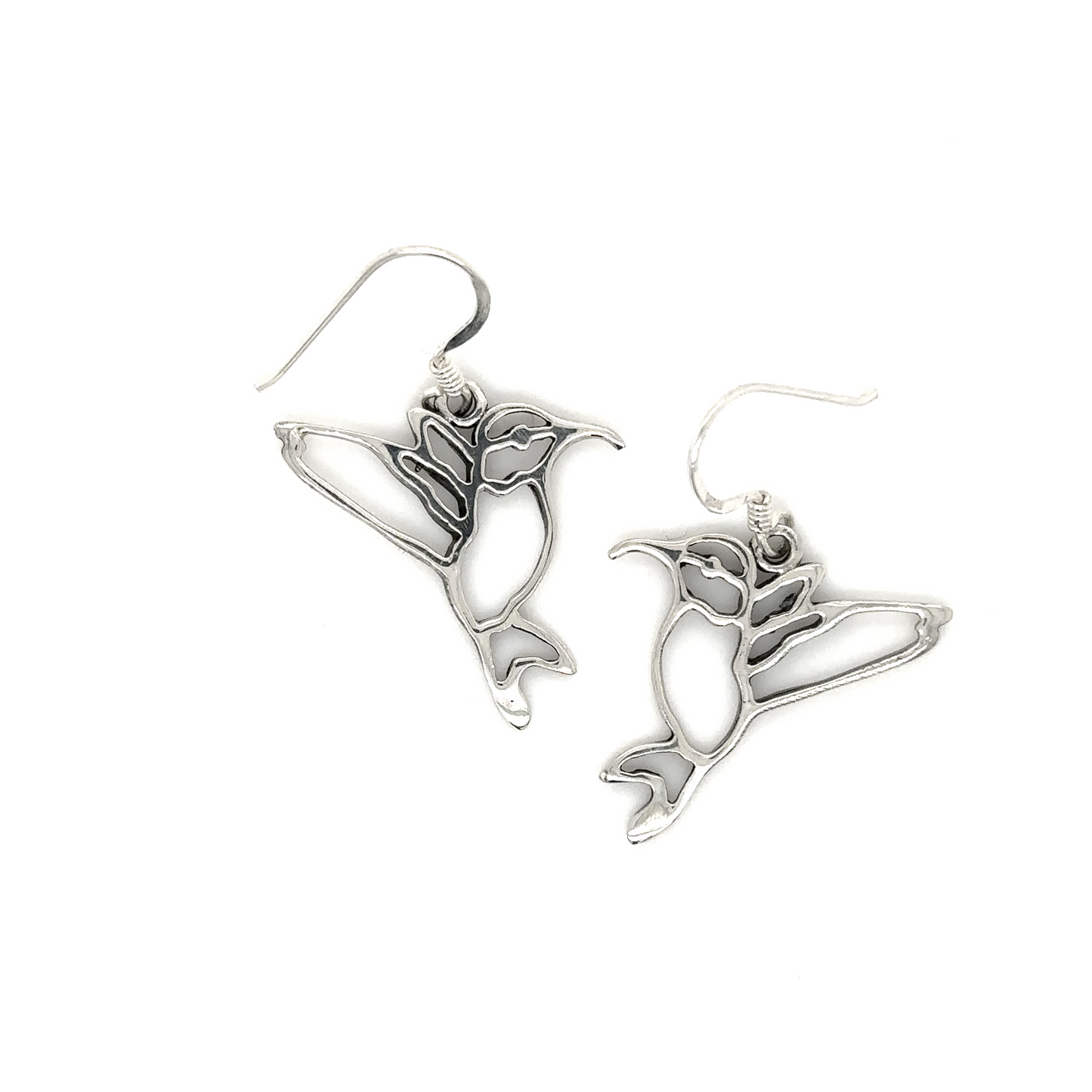 
                  
                    Super Silver's Hummingbird Cutout Earrings on a White Background.
                  
                