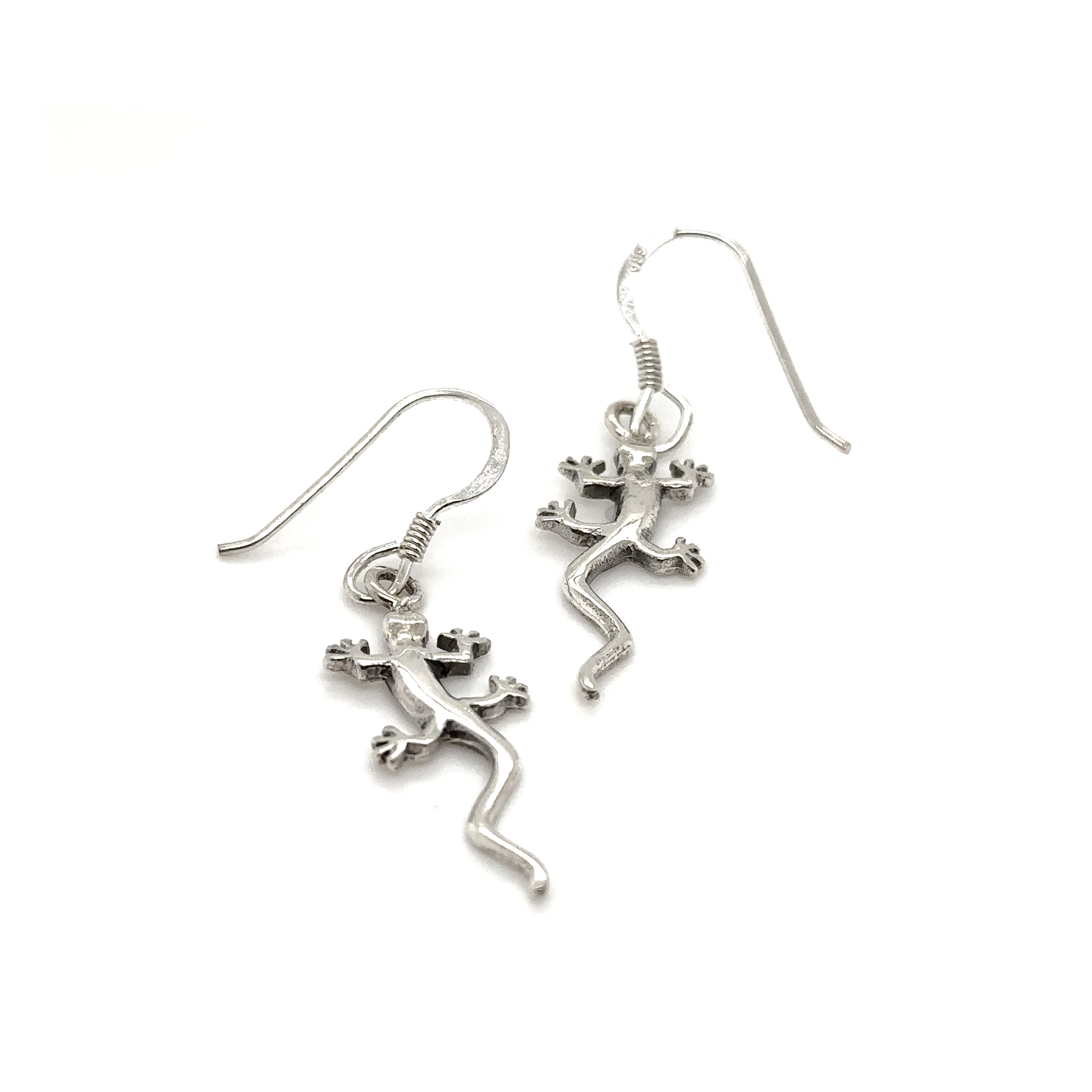 Super Silver's Gecko Earrings, made of .925 silver, on a white background.