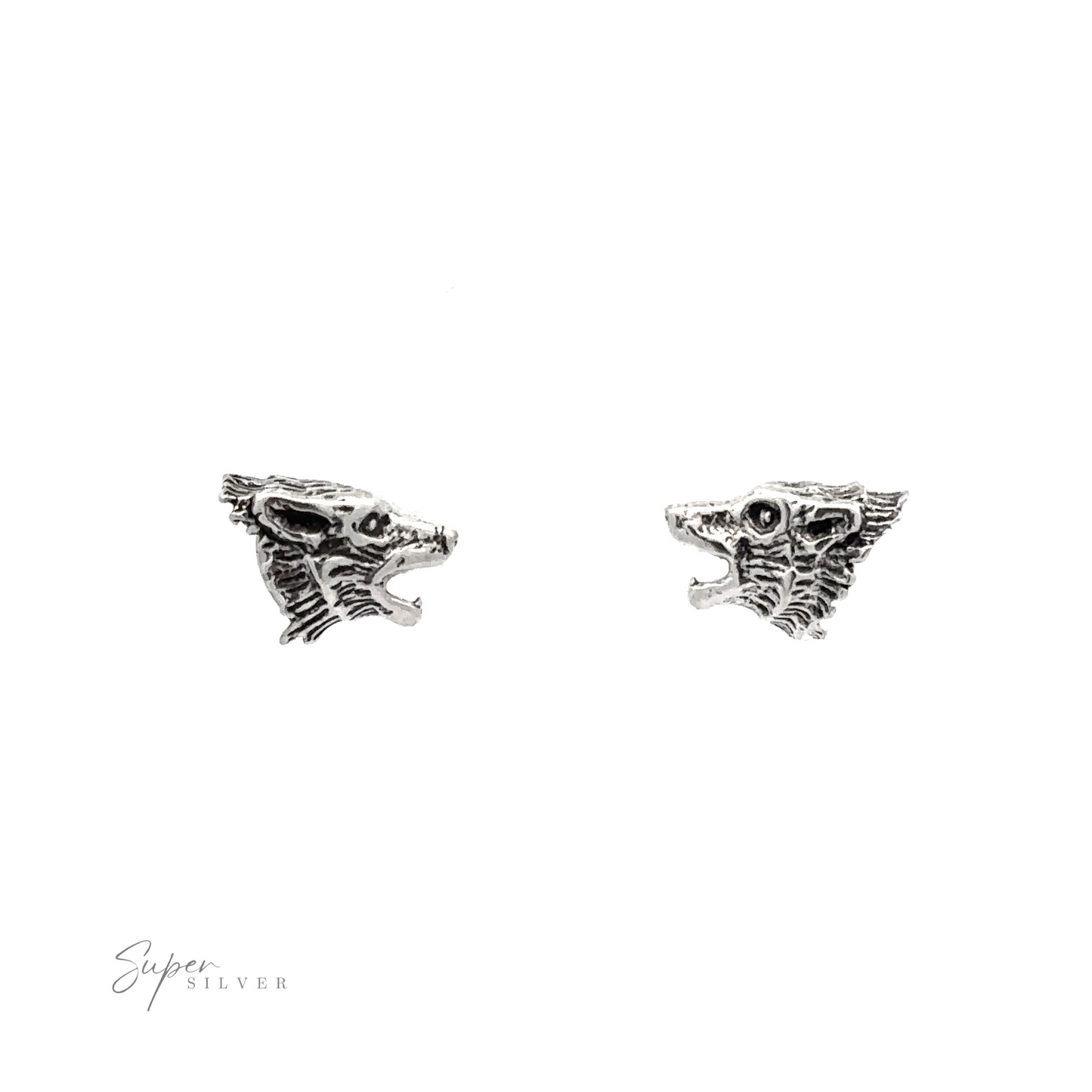 Wilderness inspired Wolf Head Studs made of .925 Sterling Silver