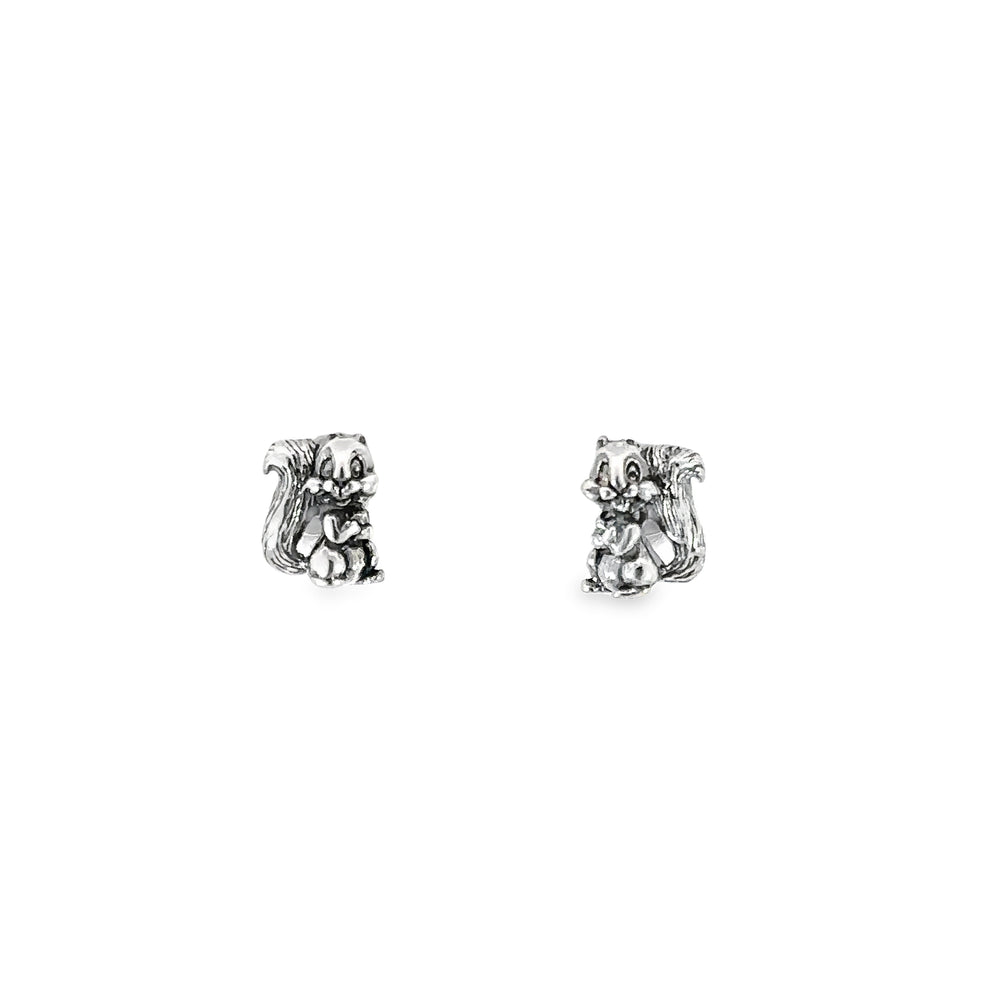 A pair of adorable Cute Squirrel Studs on a white background, perfect as a gift.