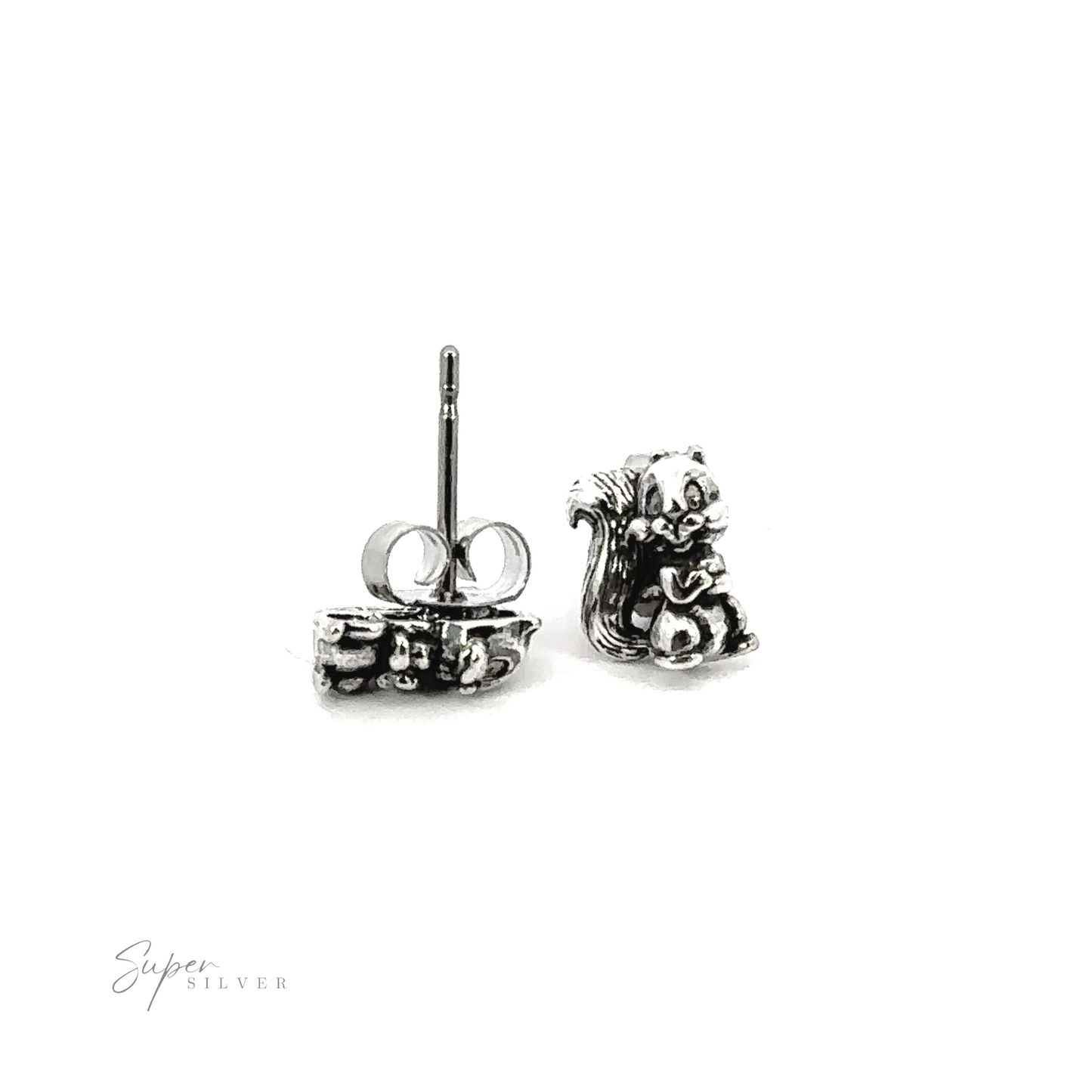 A pair of adorable Cute Squirrel Studs featuring cartoon squirrels on a white background.