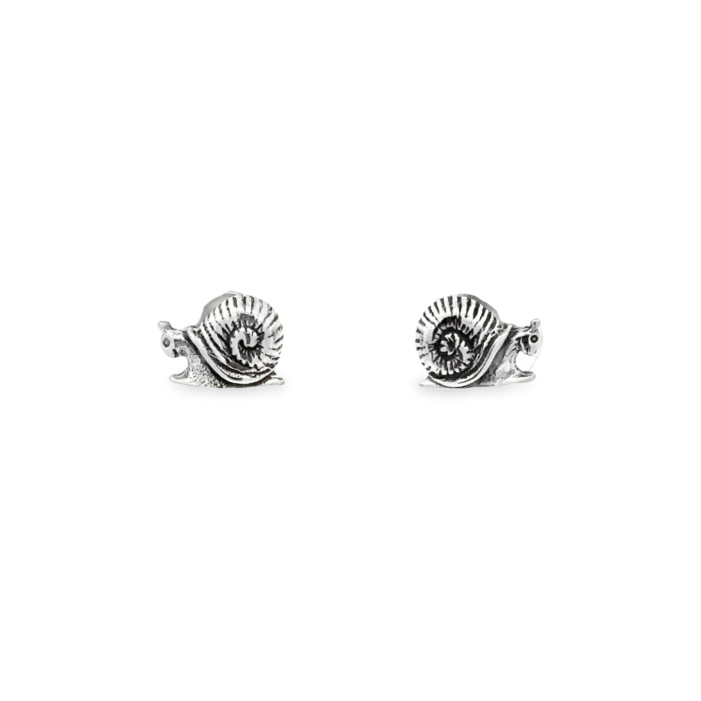 A pair of Snail Studs on a white background, adding a touch of whimsy.