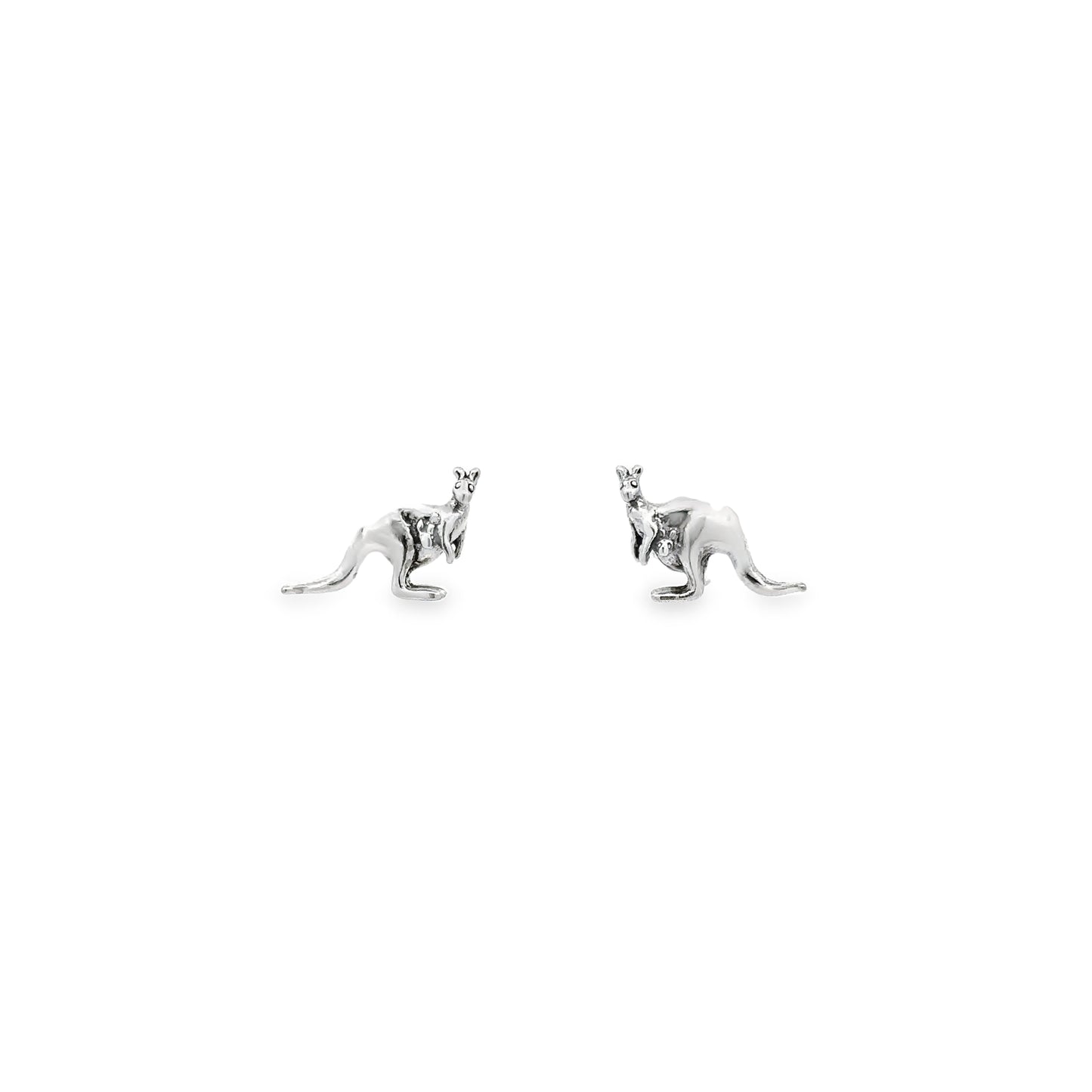 
                  
                    Sterling silver Kangaroo with Joey stud earrings on a white background.
                  
                