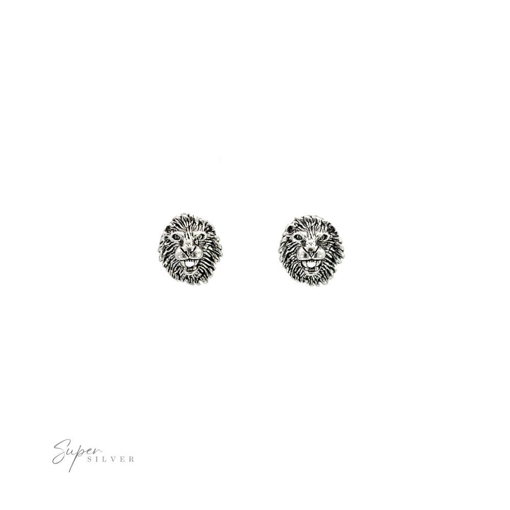 
                  
                    A pair of Lion Head Studs made of .925 Sterling Silver on a white background.
                  
                