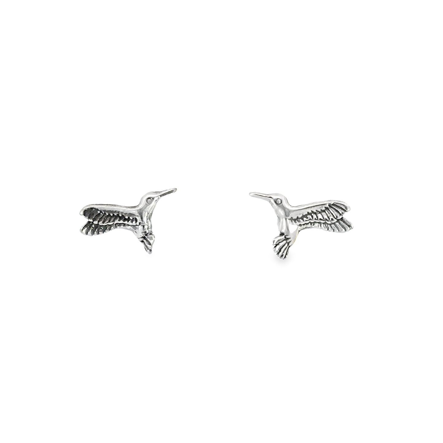 Delicate Hummingbird Studs in sterling silver.