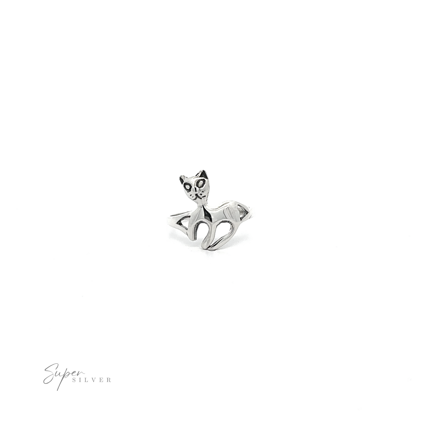 
                  
                    An adorable, Silver Cat Ring on a white background.
                  
                