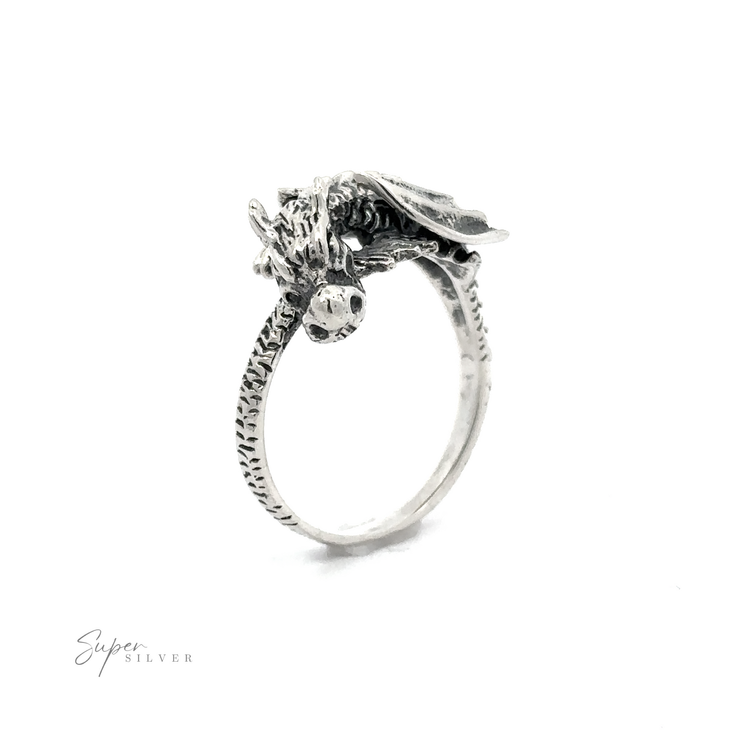 
                  
                    This exquisite Heavy Dragon Ring, made of sterling silver, features a beautifully crafted design depicting a majestic dragon.
                  
                