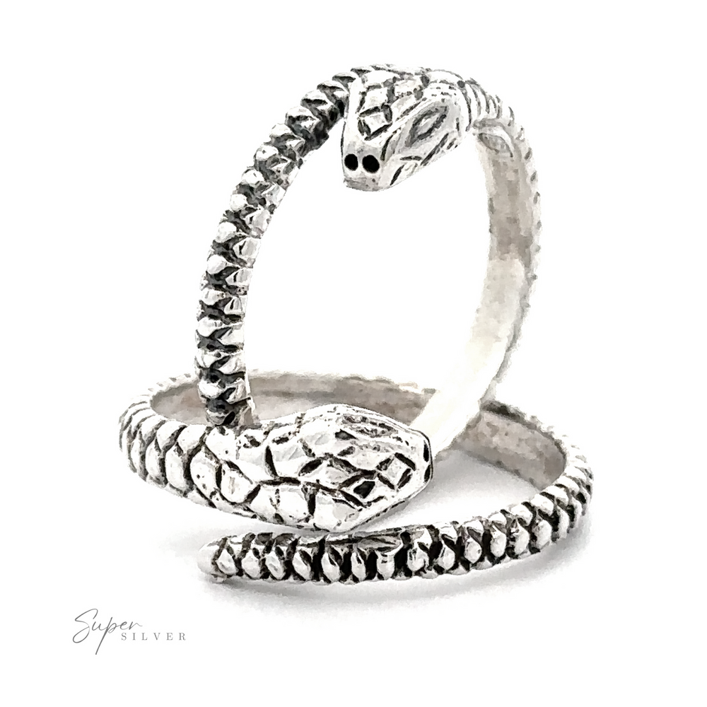 Adjustable Snake Ring with detailed texture and diamond-like embellishments coiling into a loop, displayed against a white background.