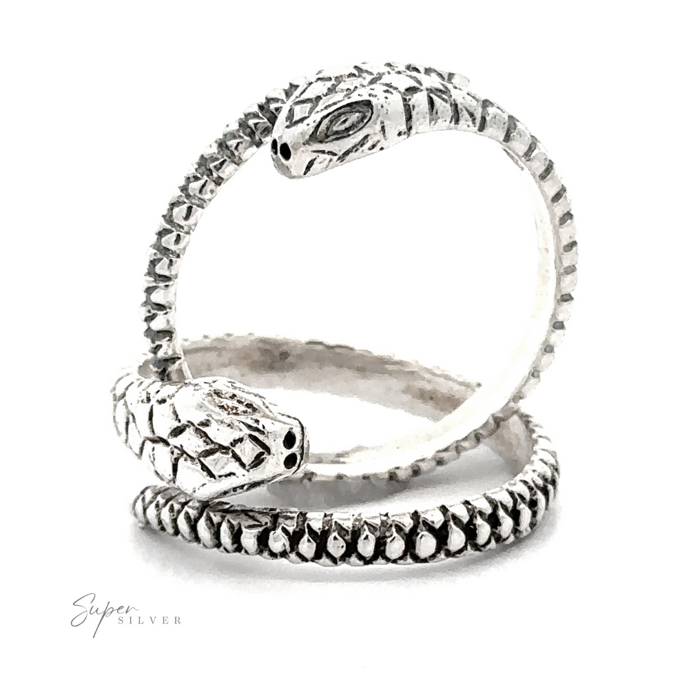 Adjustable Snake Ring with intricate scale detailing and diamond pattern, featured in a circular open-ended design.