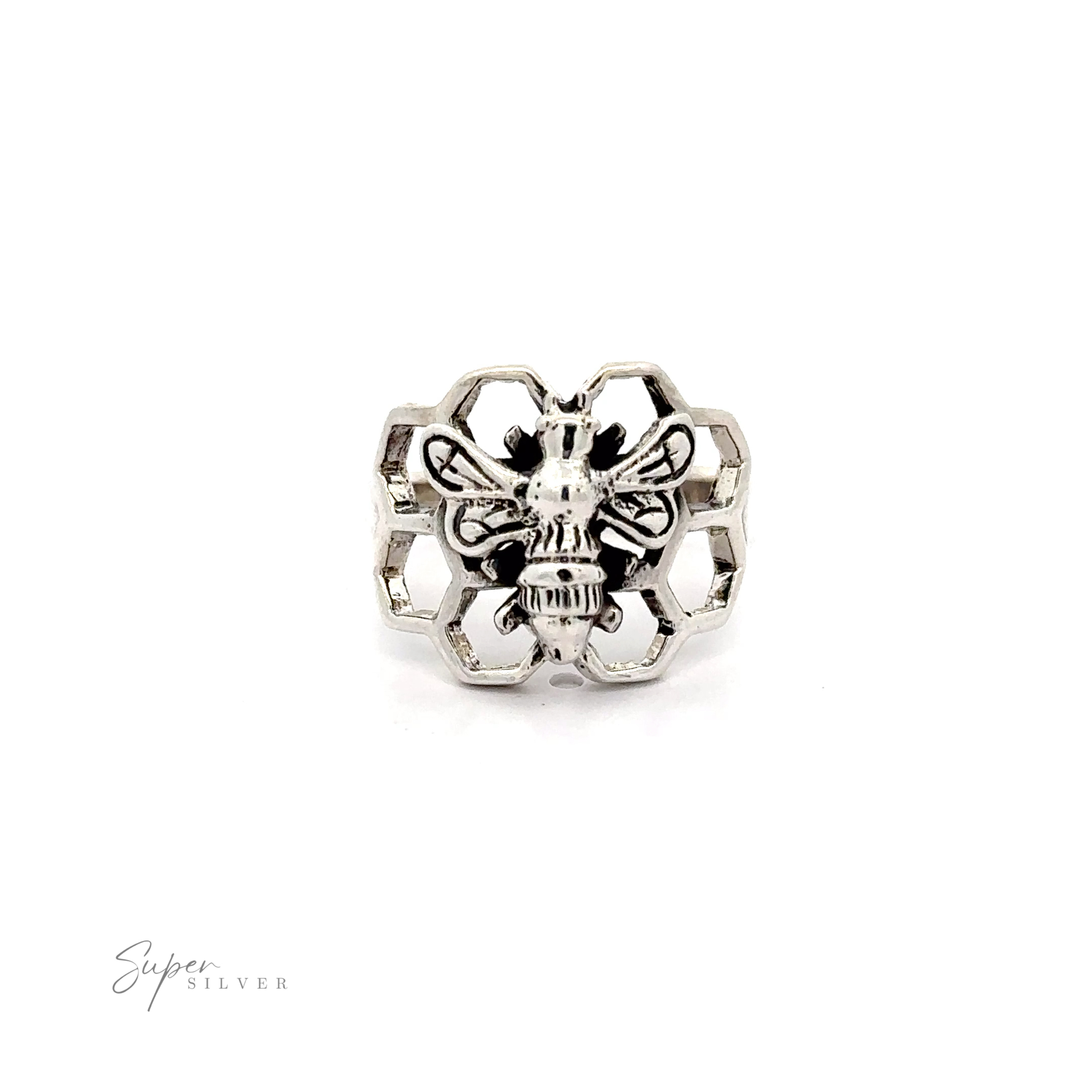 A .925 Sterling Silver Bee on Honeycomb Ring.