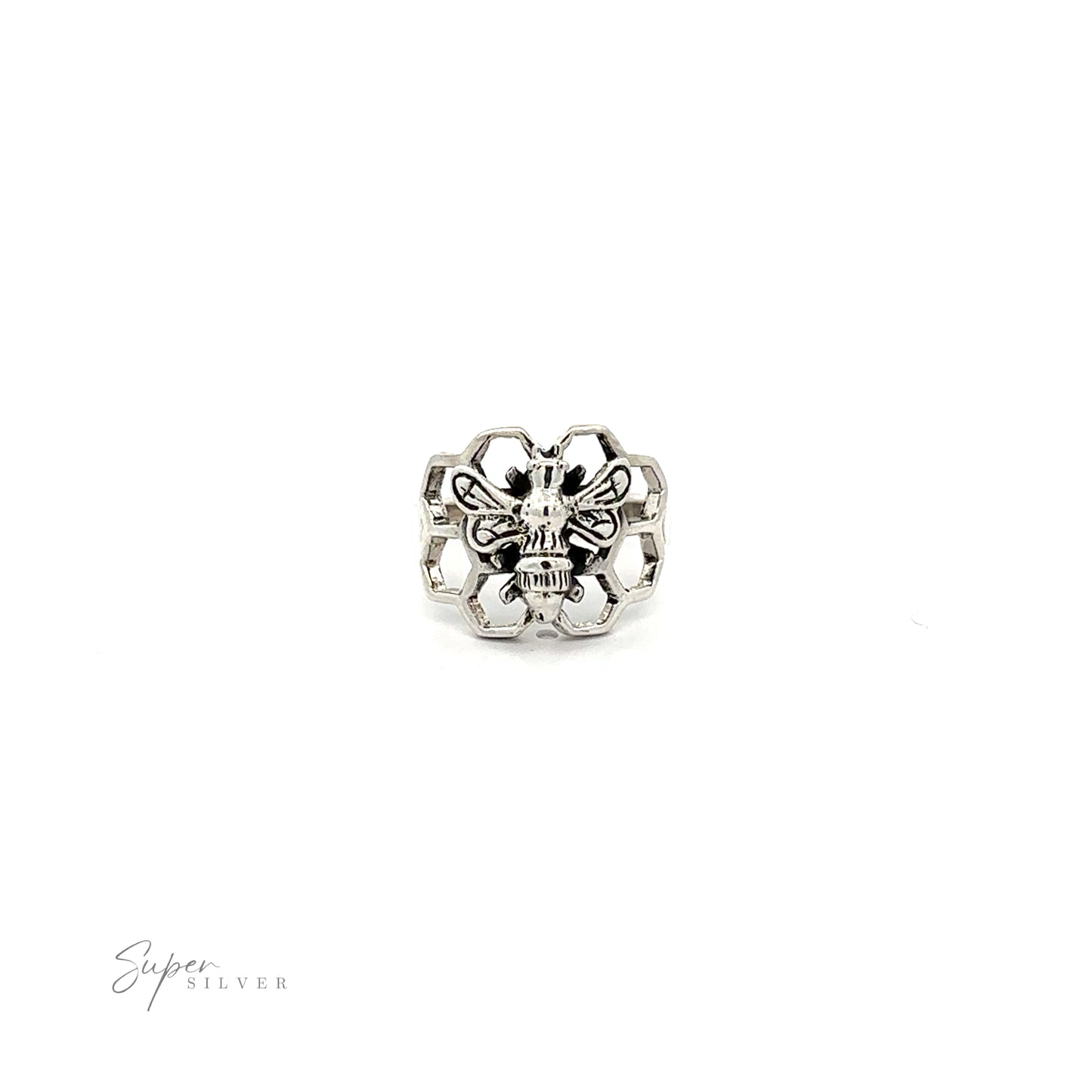 
                  
                    A Bee on Honeycomb Ring with a flower design.
                  
                