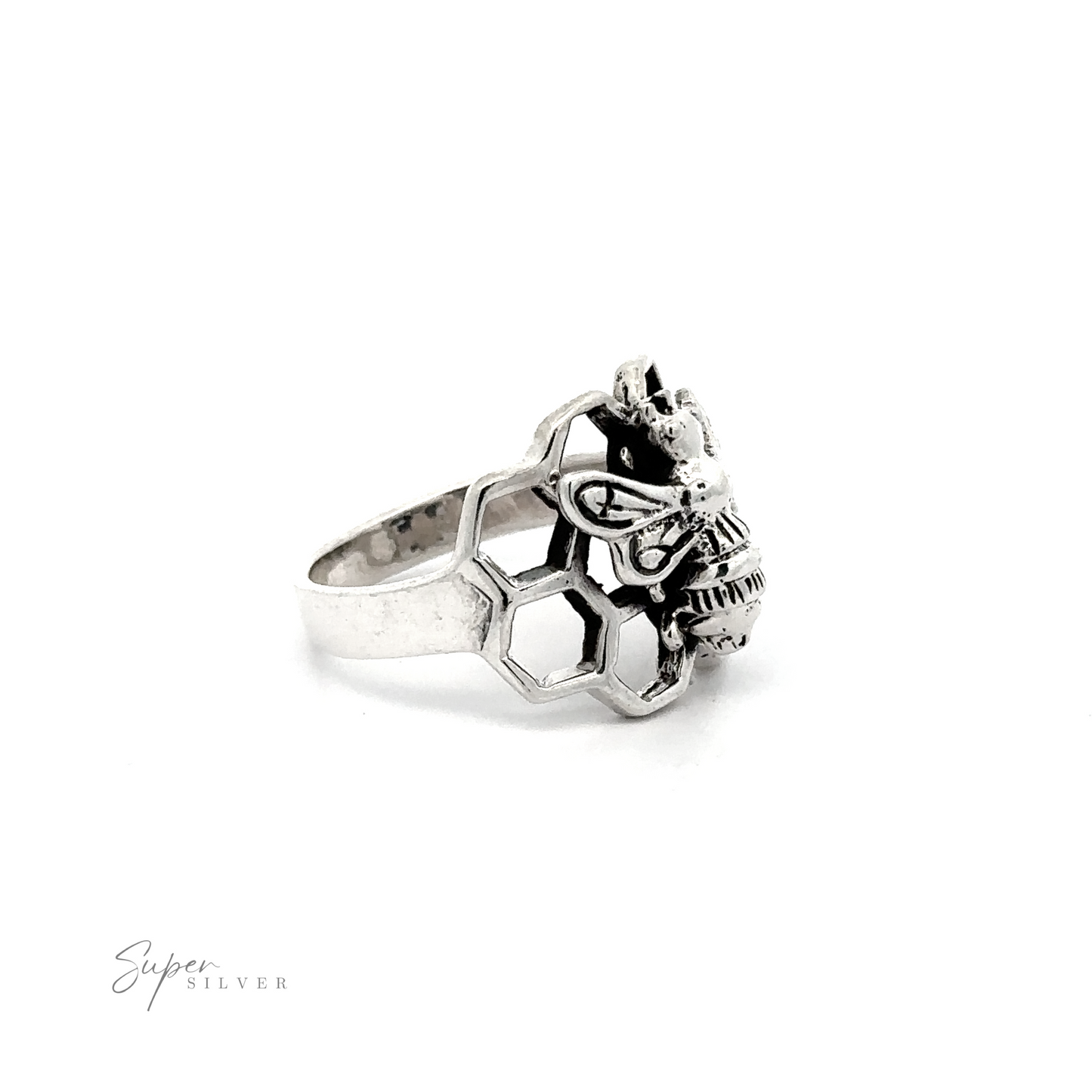 
                  
                    A Sterling Silver Bee on Honeycomb Ring.
                  
                