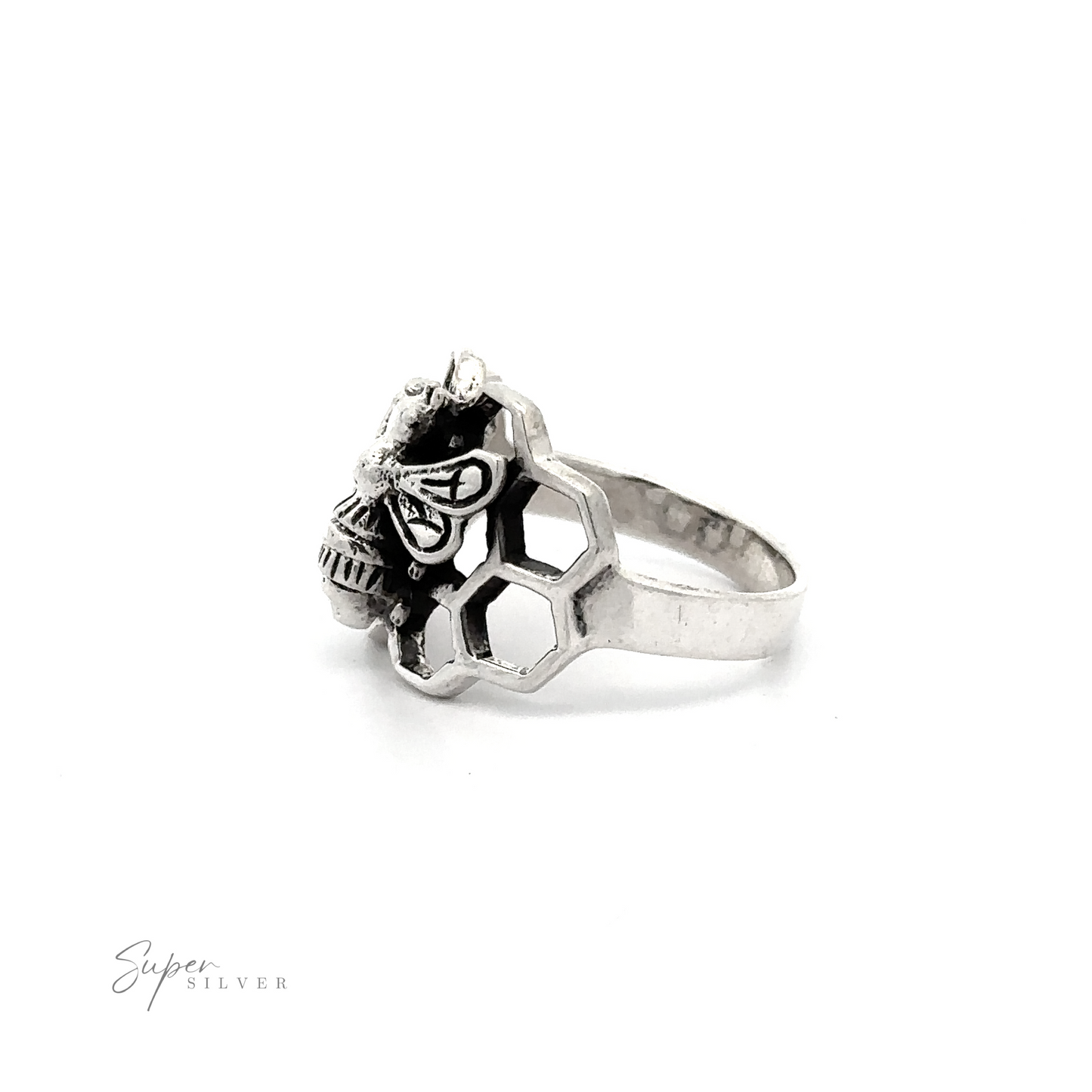 
                  
                    A Bee on Honeycomb ring with a skull and crossbones on it.
                  
                