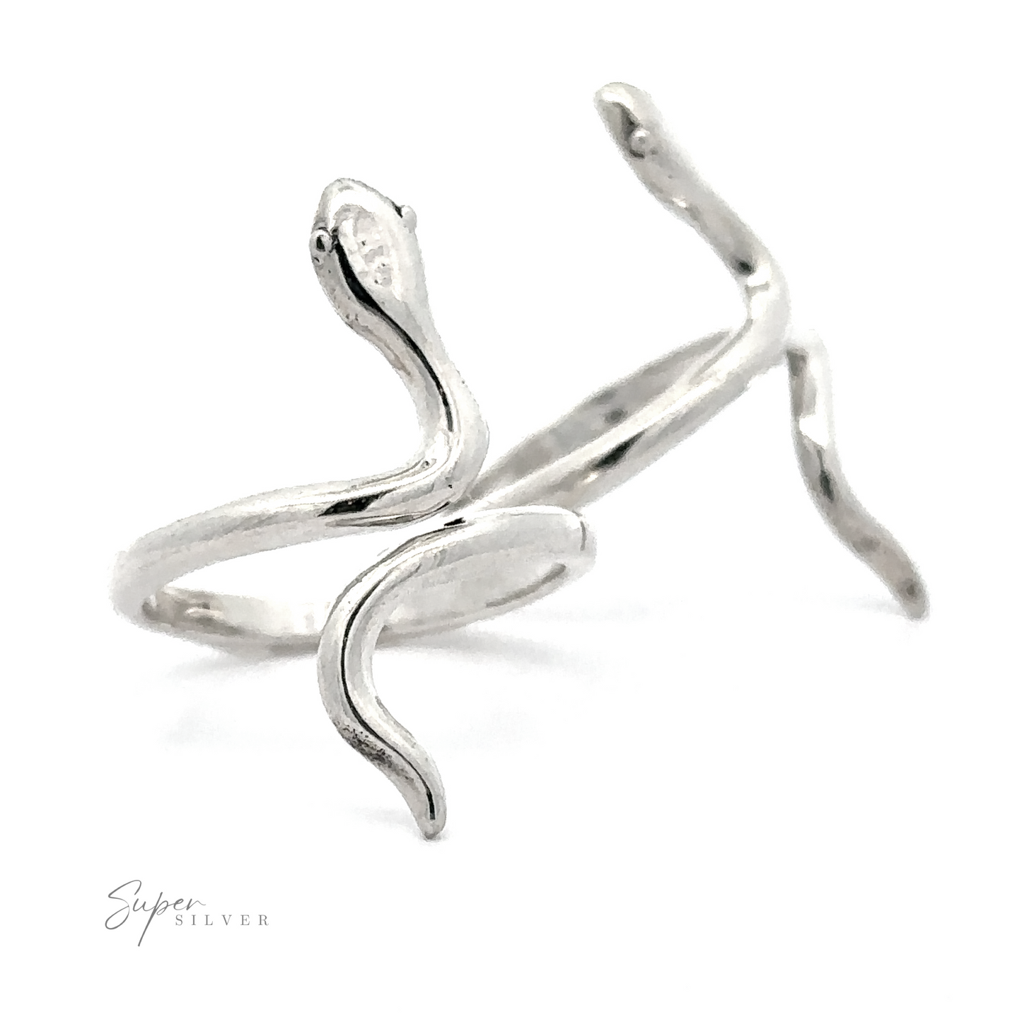 Wrap-Around Simple Snake Ring with a polished finish, featuring a dual-headed serpent design, isolated on a white background.