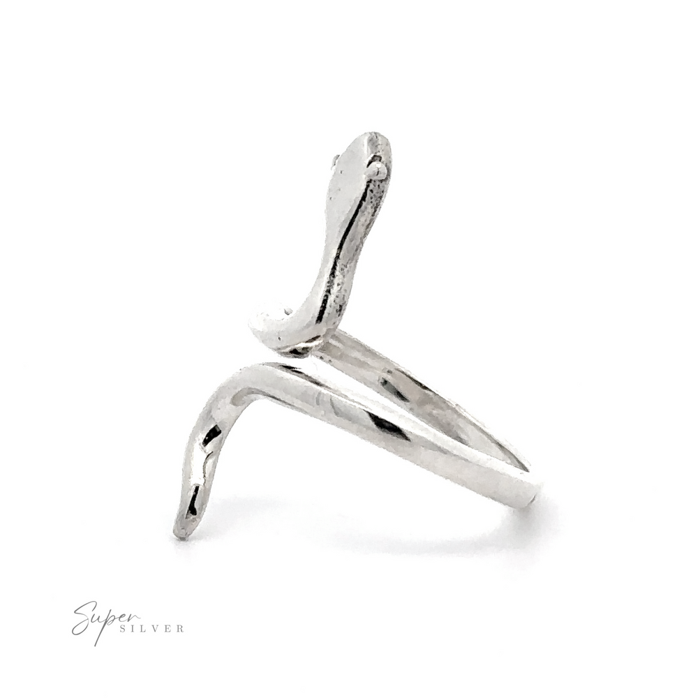 Wrap-Around Simple Snake ring on a white background with the text "super silver" in elegant script.